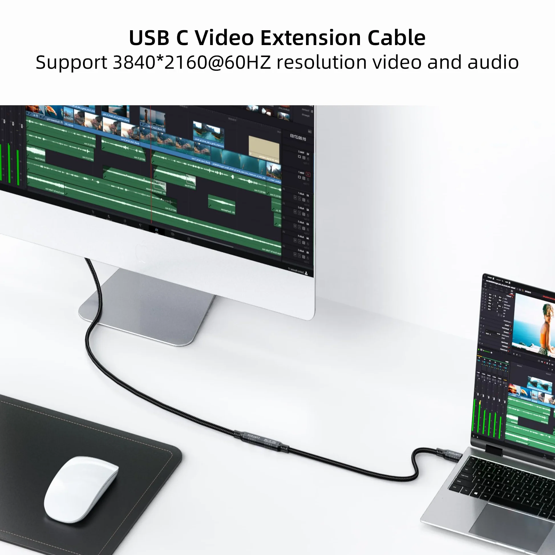 Cavo di prolunga USB C 3.2 da 20 Gbps, confezione da 2, ricarica rapida da 240 W 4K a 60 Hz, trasferimento dati 20 Gbps per Thunderbolt 4/3, per iPhone 15, iPad, Samsung Galaxy S24/S23, telefono,