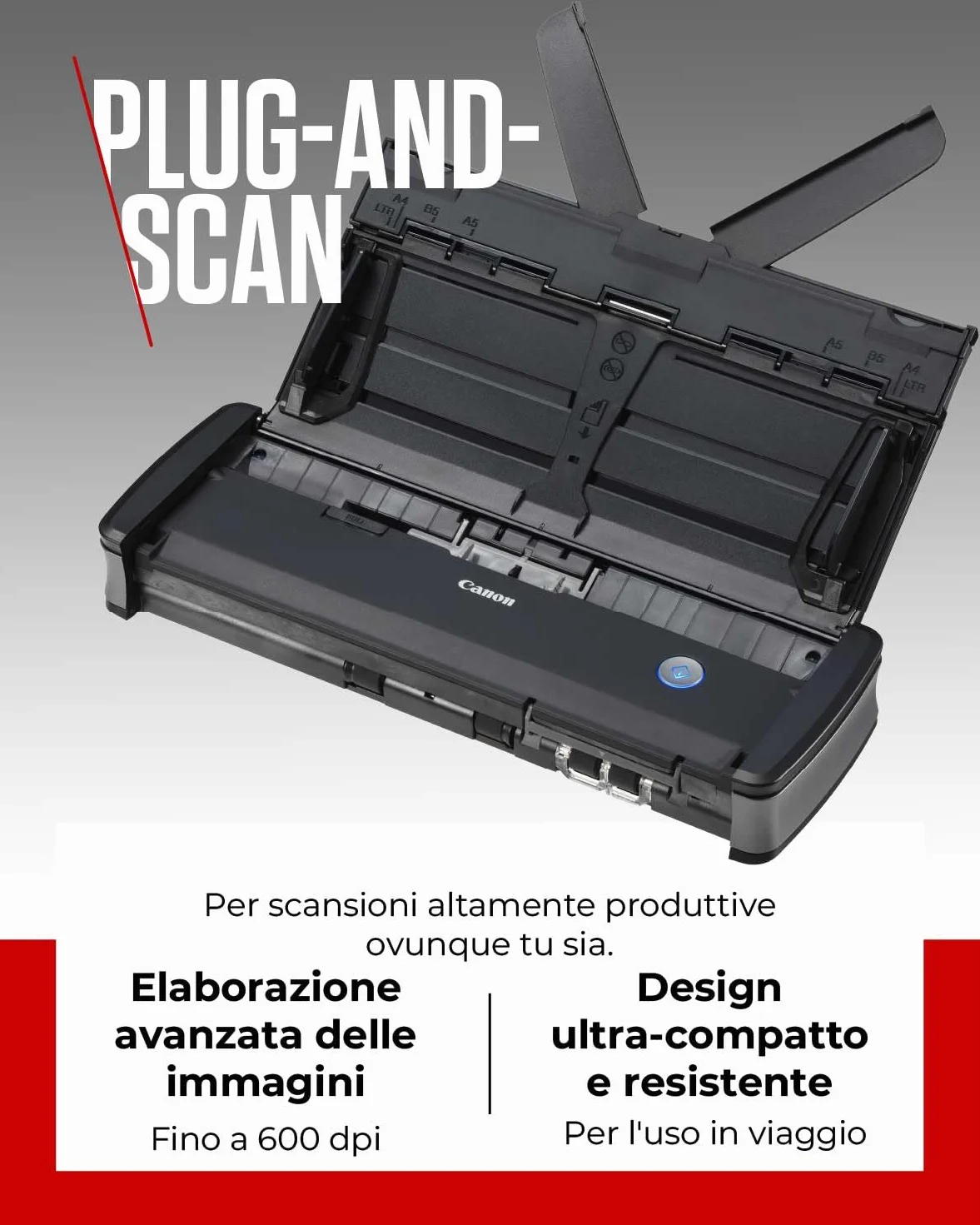 Canon Scanner Portatile imageFORMULA P-215II | Scanner Fronte-Retro con USB | Per Casa, Ufficio e Viaggi | Fino a 15 Pagine al Min | Alimentatore Automatico da 20 Fogli | Software CaptureOnTouch Lite