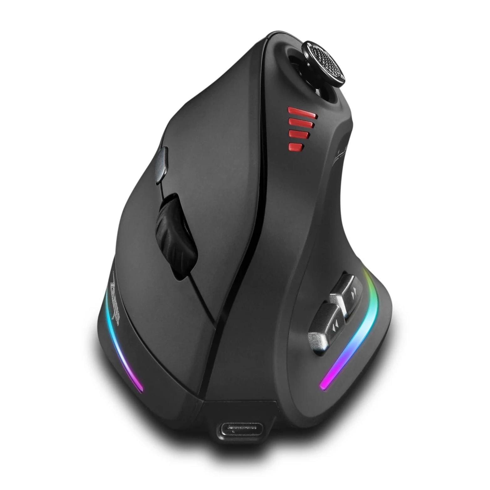 Mouse Ergonomico Verticale, modalità Triple (BLACK) | Mouse da gioco wireless, con joystick, ricaricabile 800mAh, 24000 DPI, per PC portatile