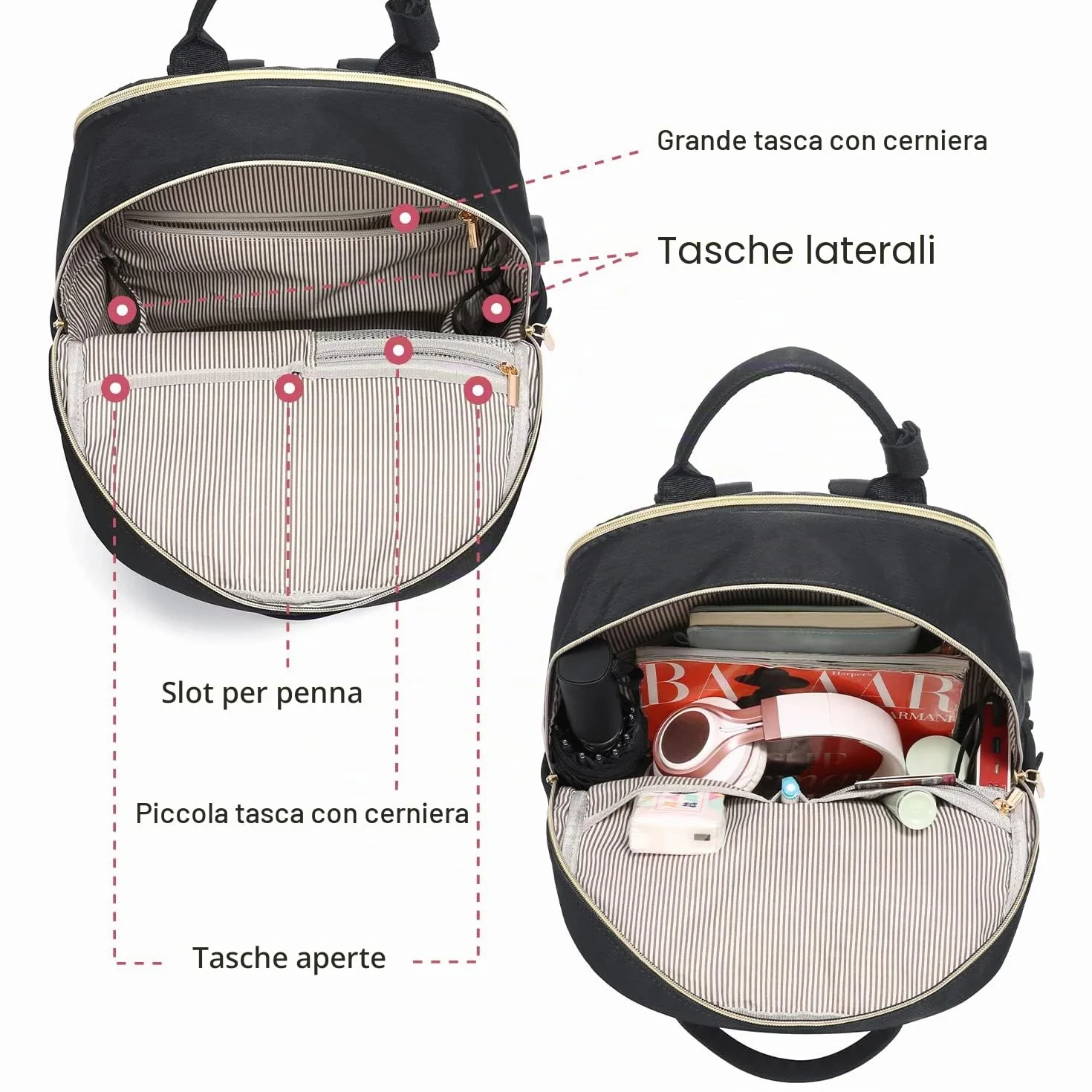 LOVEVOOK Zaino Porta PC Donna, 15,6 Pollici Impermeabile Computer Backpack Antifurto con Porta USB e Scomparto per Laptop per Scuola Università Viaggi Lavoro Aereo Ufficio, Nero