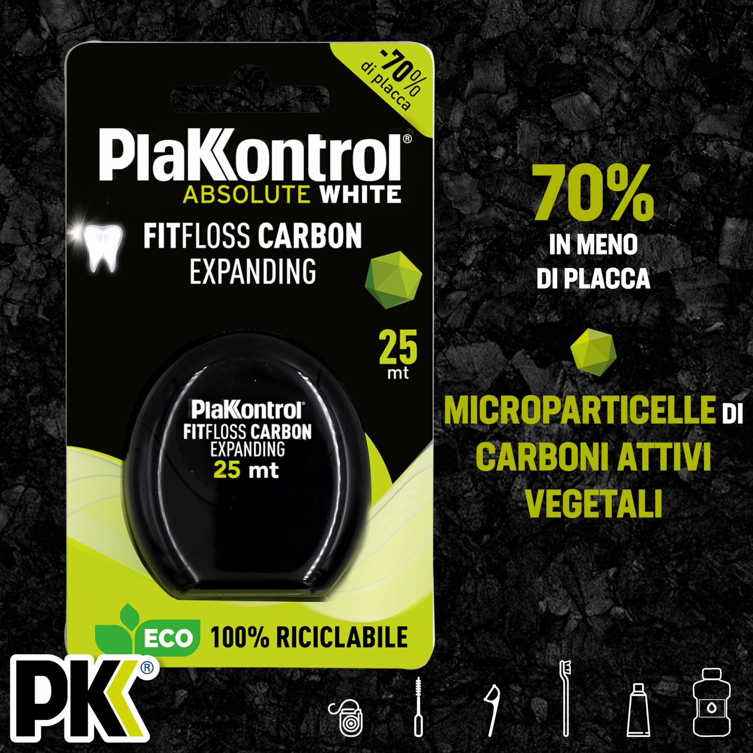 Plakkontrol® Fit Floss Carbon Expanding fili interdentale sbiancante nero espandibile 1 pz 25 m