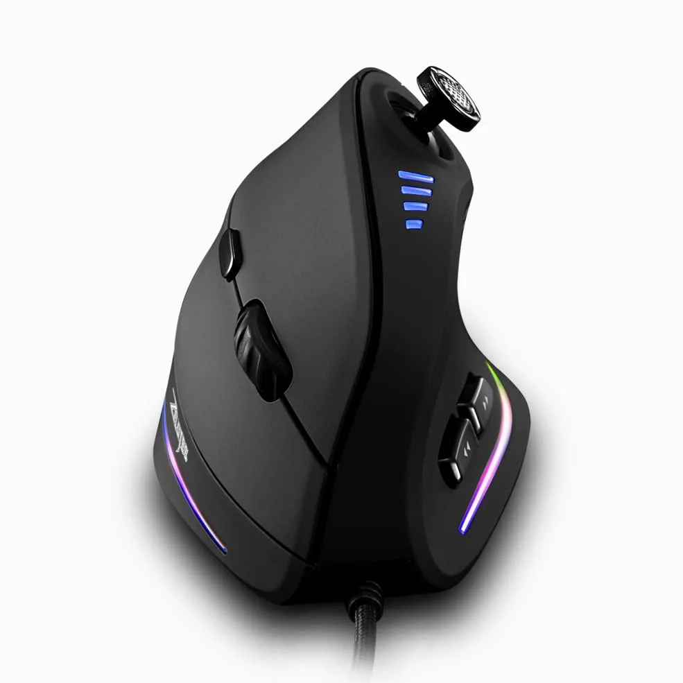 Zelotes Mouse verticale con barra di controllo, mouse ergonomico 10.000 dpi, 11 pulsanti RGB, mouse da gioco cablato ottico per computer portatile, PC, nero