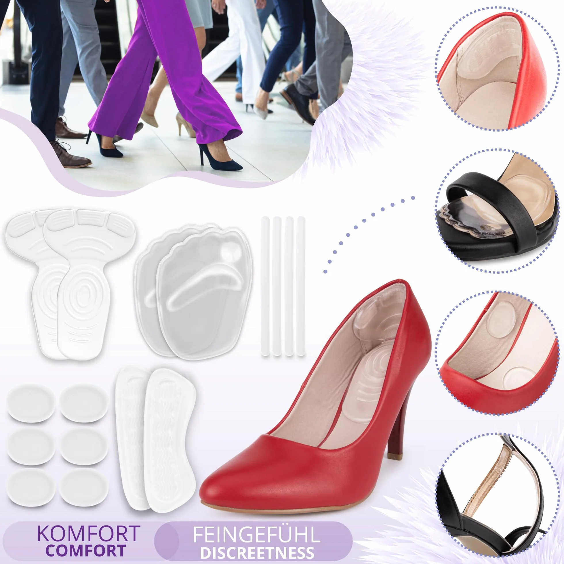 Set di solette in gel antiscivolo per scarpe con tacco - cuscinetto metatarso e rinforzo tallone