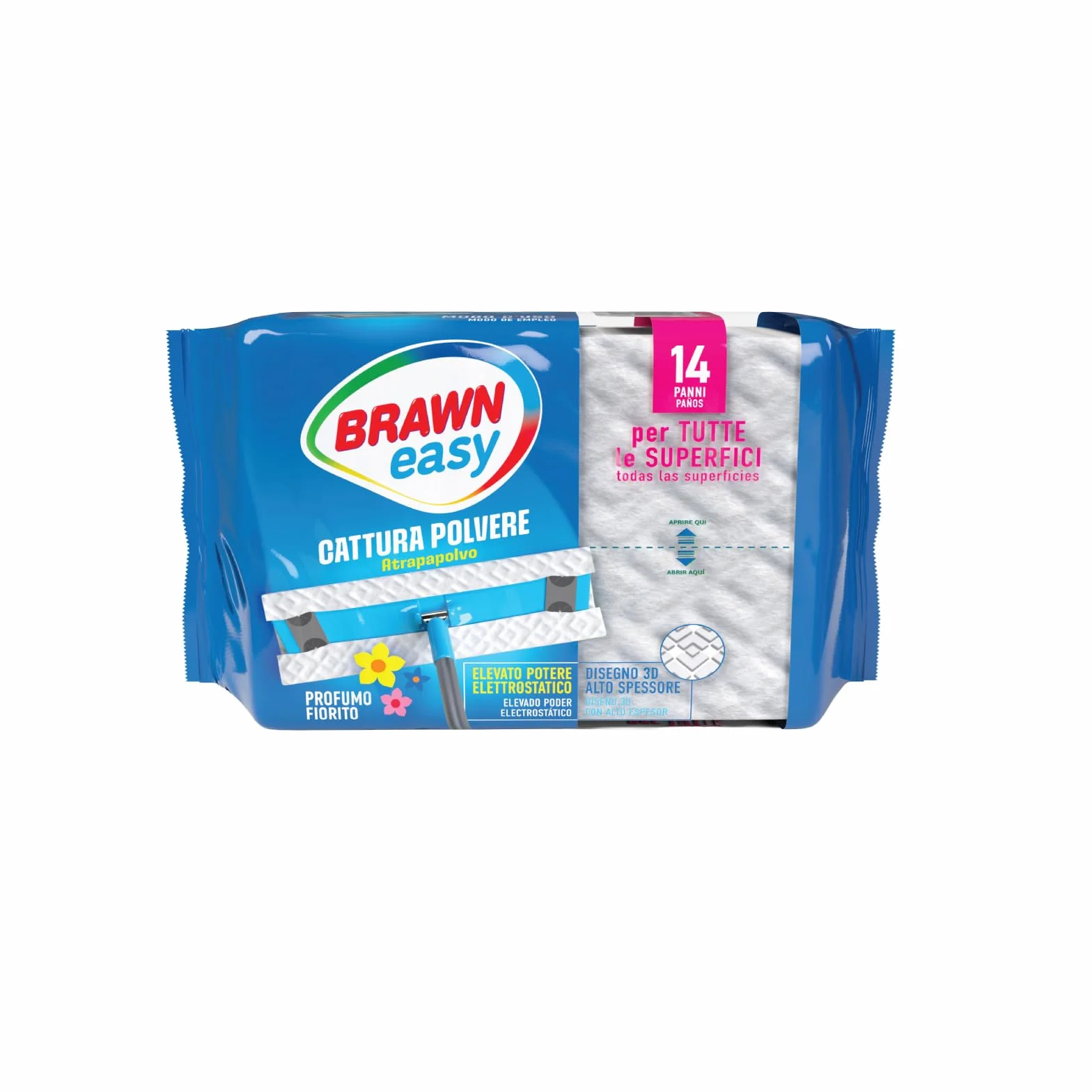 Brawn Acciuffapolvere Tessuto Texture 3D Alto Spessore Potere Elettrostatico Profumo Fiorito Confezione 14 Panni
