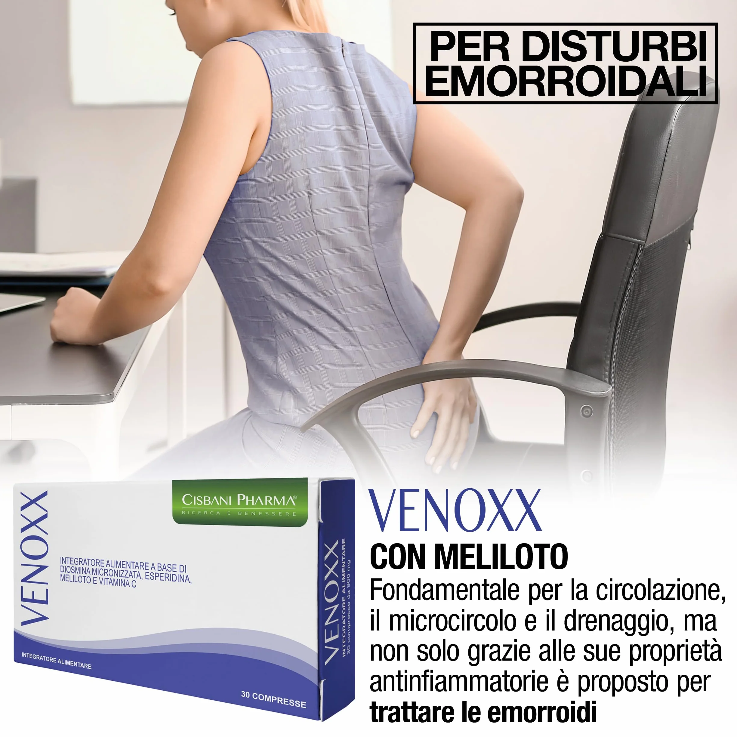 CISBANI PHARMA Venoxx Integratore Diosmina Esperidina Meliloto Circolazione Venosa Vitamina C 30 Compresse