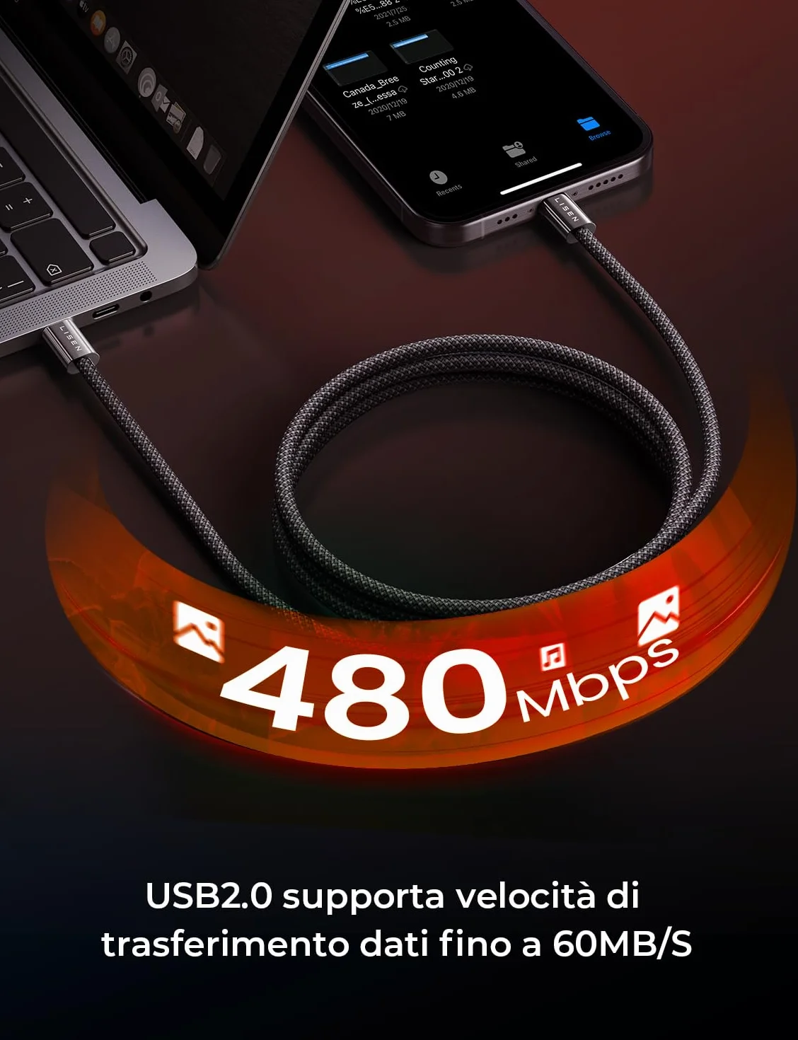 LISEN Cavo USB Type-C, 60W Cavo USB C, 4 Pezzi [0.5m+1m+1m+2m] Cavo USB Type-c Ricarica Rapida，Cavo USB C USB C, Cavo Type C to Type C per iPhone/Samsung/HUIWEI/OPPO/Xiaomi