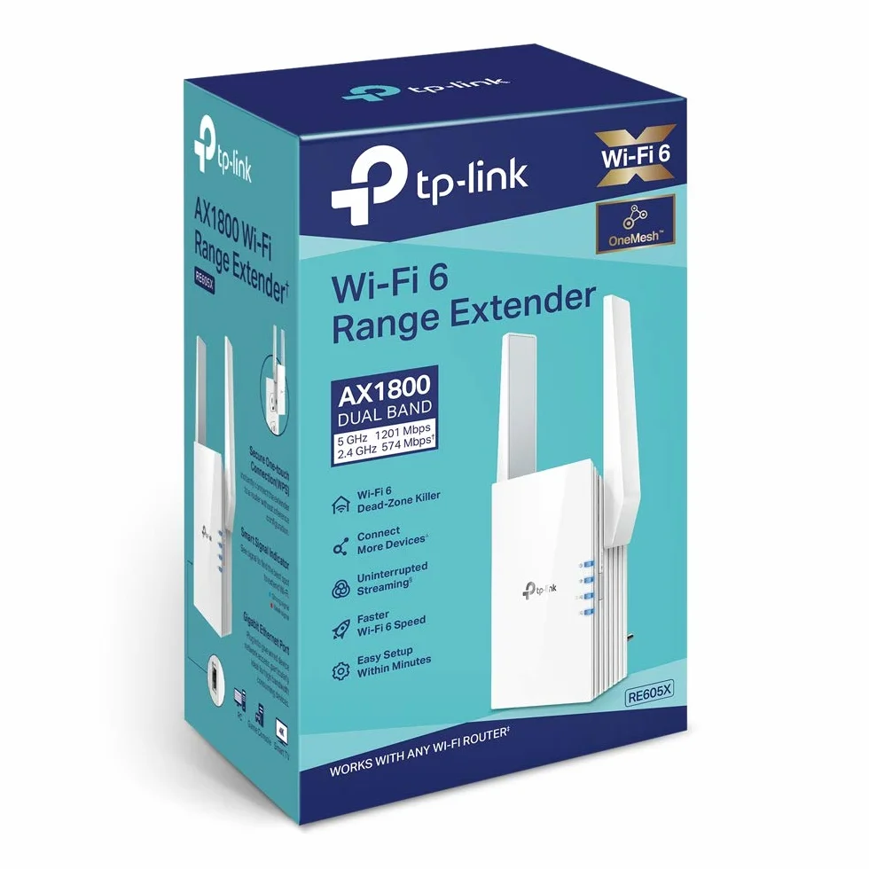 TP-Link RE605X Ripetitore Mesh WiFi 6 AX1800Mbps, 2 Antenne Esterne, Amplificatore WiFi Extender, 1 Porta Gigabit Ultraveloce, Amplificatore Segnale, Easymesh, Beamforming