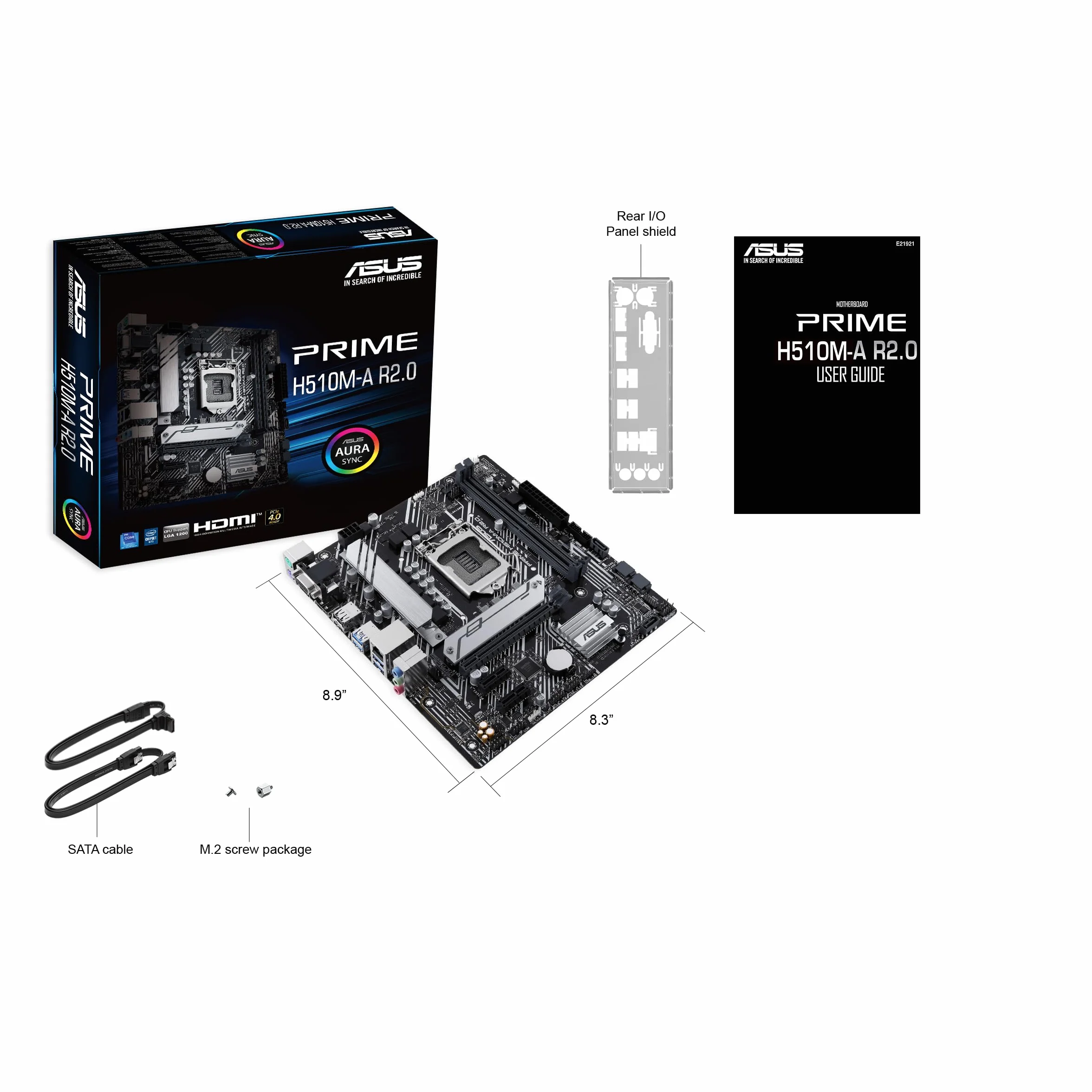 ASUS PRIME H510M-A R2.0 Scheda madre Intel Micro ATX, DDR4 LGA 1200, 4 SATA 6Gb/s, slot M.2, Ethernet Realtek, DisplayPort, HDMI, USB 3.2 Gen 2 e Type-C, Aura Sync