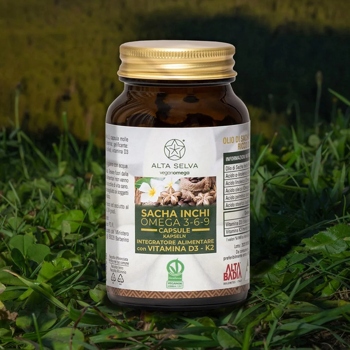 Integratore Omega 3-6-9 con Vitamina D3 e K2, 120 Capsule Vegetali, Olio di Sacha Inchi, Vegan