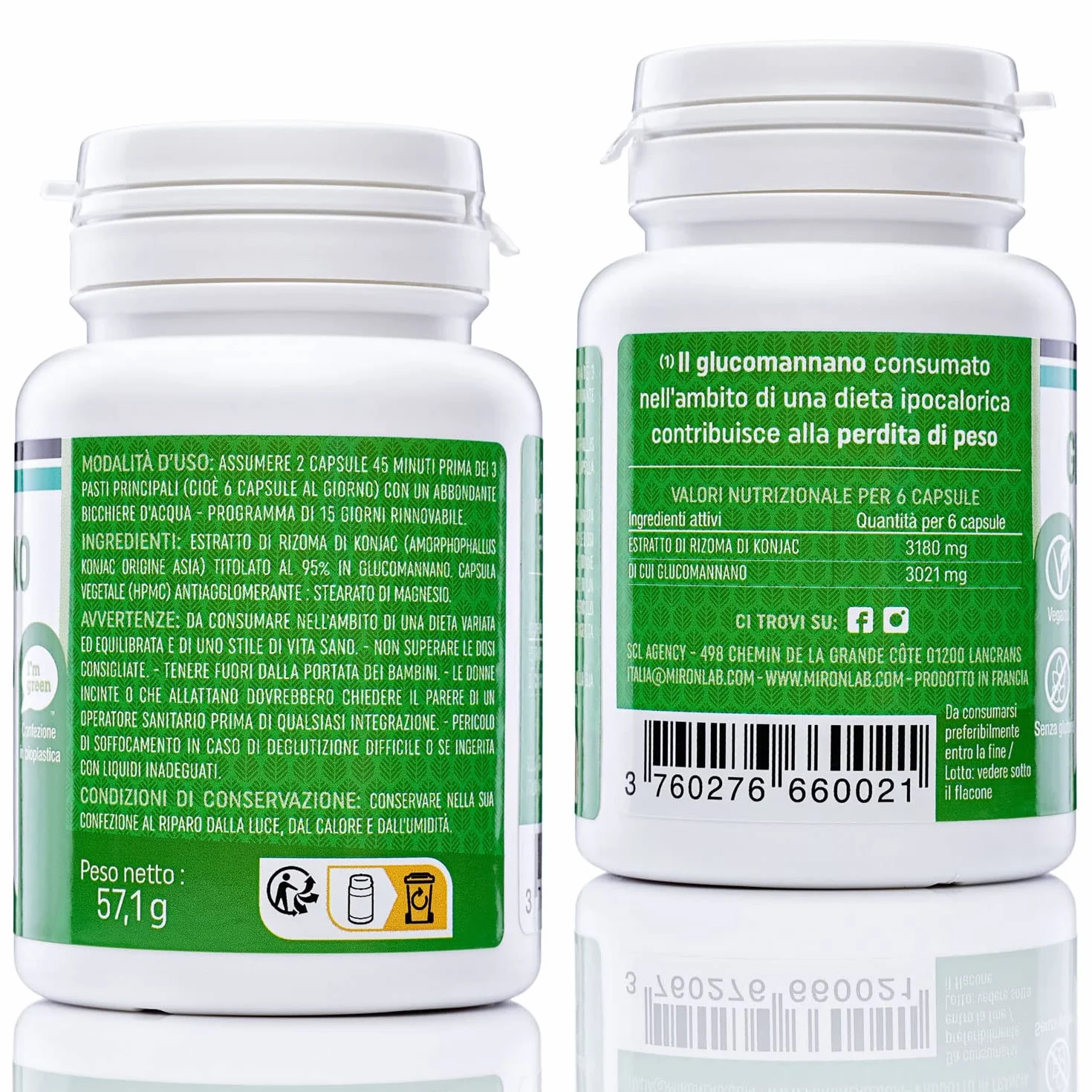 Mironlab GLUCOMANNANO Forte 3021mg 280 capsule vegane 45 Giorni Saziante naturale Alta concentrazione 95% fibre