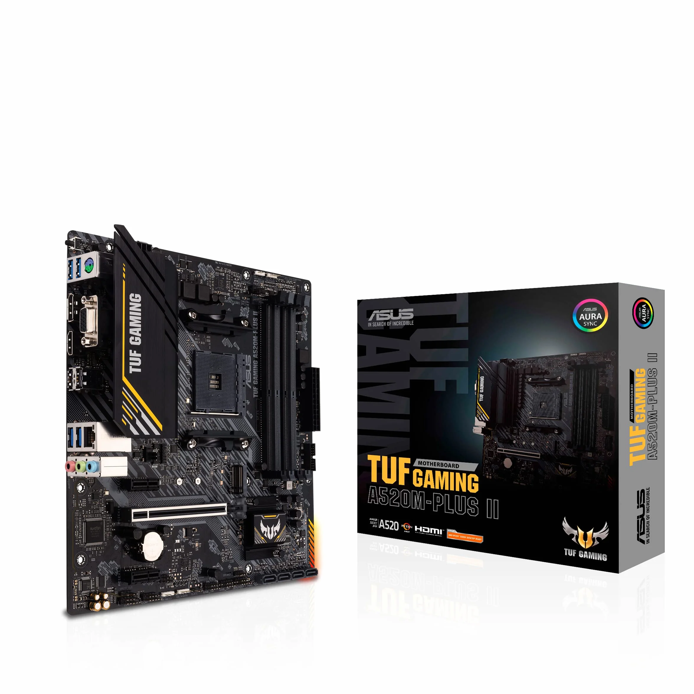 ASUS TUF Gaming A520M-PLUS II Scheda Madre microATX, AMD A520, Socket AM4, DDR4, PCIe 3.0, LAN Realtek 1Gb, 1xM.2, 4xSATA 6GB/s, 7.1 Surround, USB 3.2 Gen 1, Supporto Aura Sync RGB, Nero