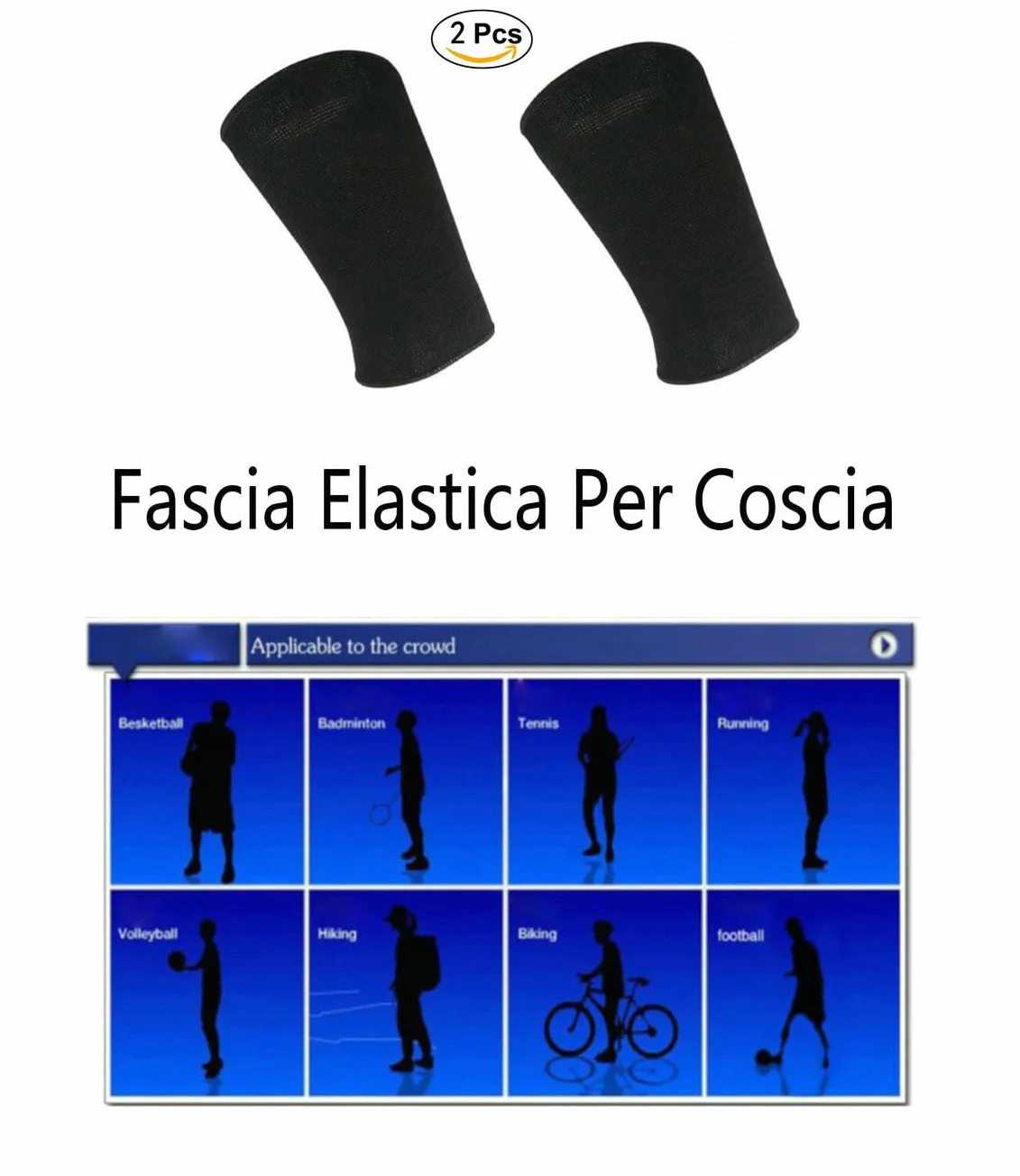Fascia Elastica Support Bandage Compressione Coscia Ginocchia Tutore Gamba Sport Fitness Unisex Black 2