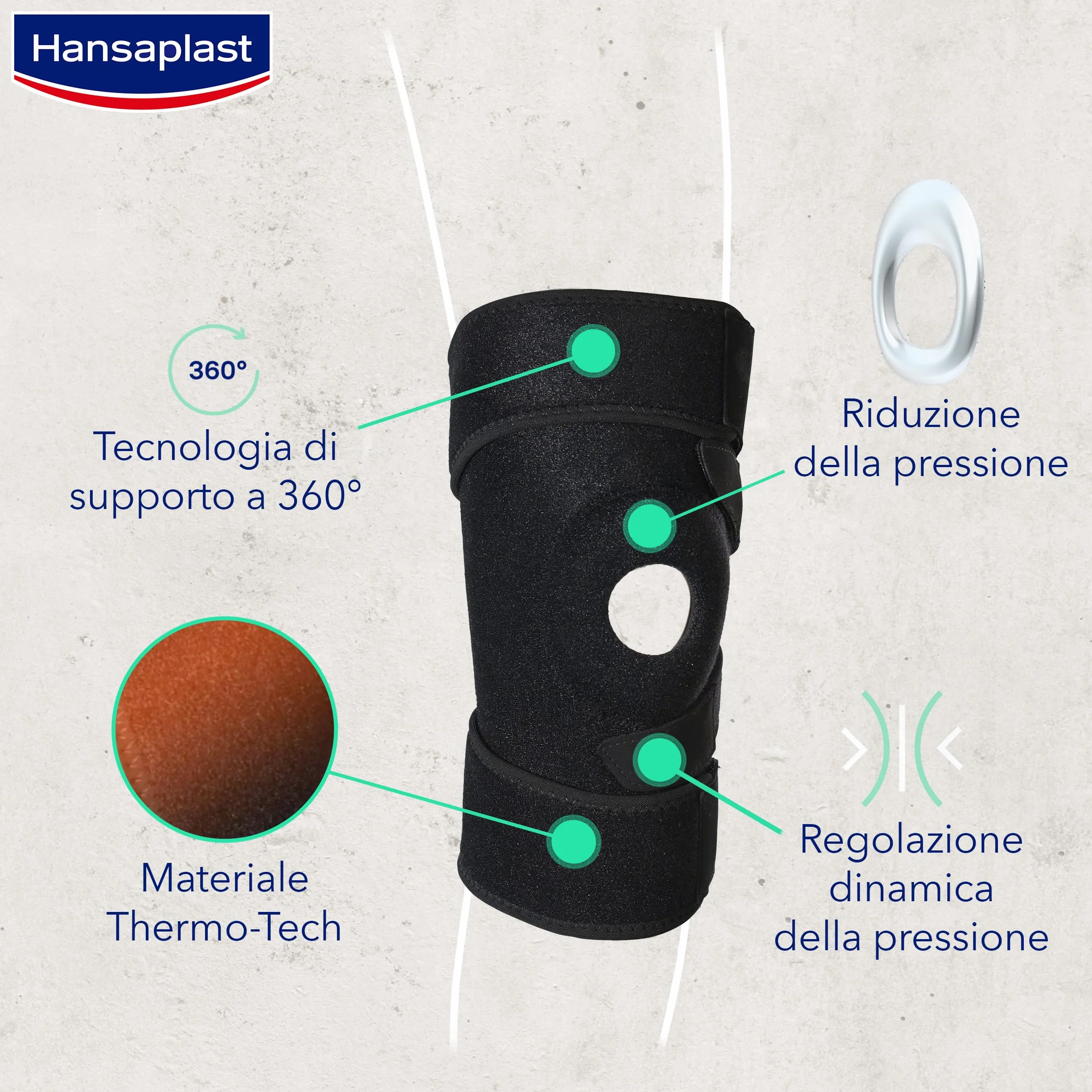 Hansaplast Sport Supporto Ginocchio, Ginocchiera sportiva con regolazione pressione, Tutore ginocchio Thermo-Tech