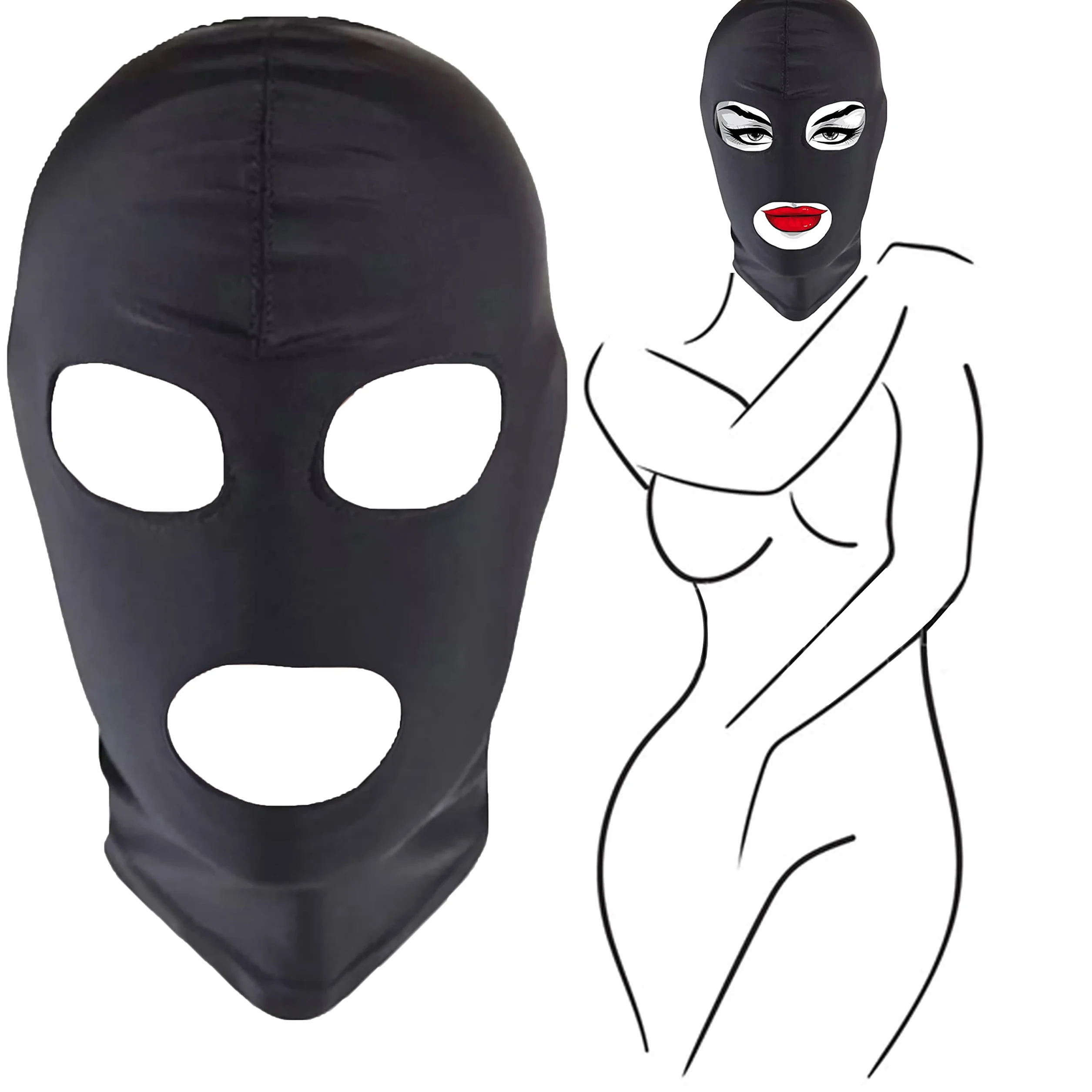 Maschera BDSM Donna Uomo Nero Spandex 58cm S/M Flessibile Traspirante Sadomaso Sex Toys Bondage