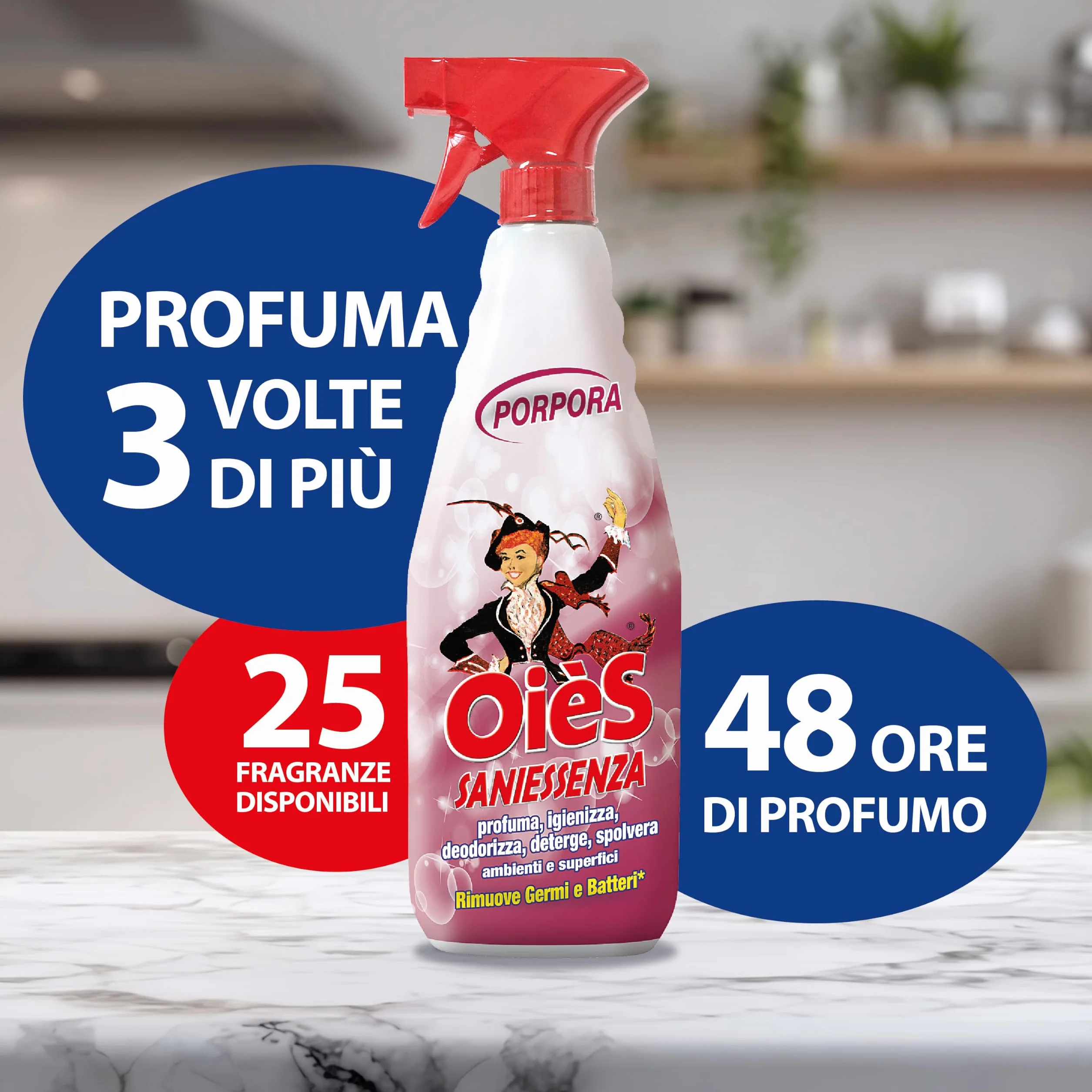 OièS Saniessenza Detergente Profumato 750 ml - Profumatore Ambiente 5 in 1 Spray Igienizzante Multiuso per Pavimenti e Superfici