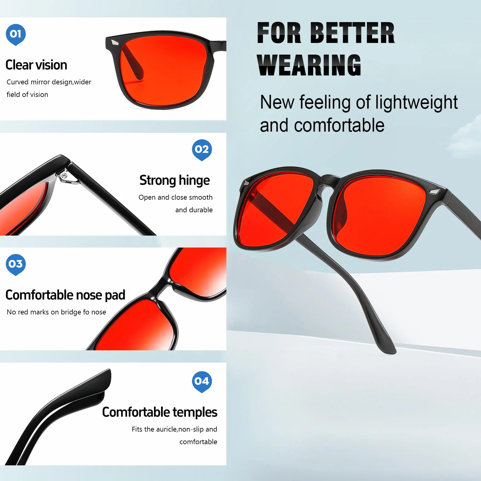 Occhiali Blue Blocker Lenti Rosse 99% Anti Luce Blu Uomo TR90 Computer Filtro Luce Blu Donna