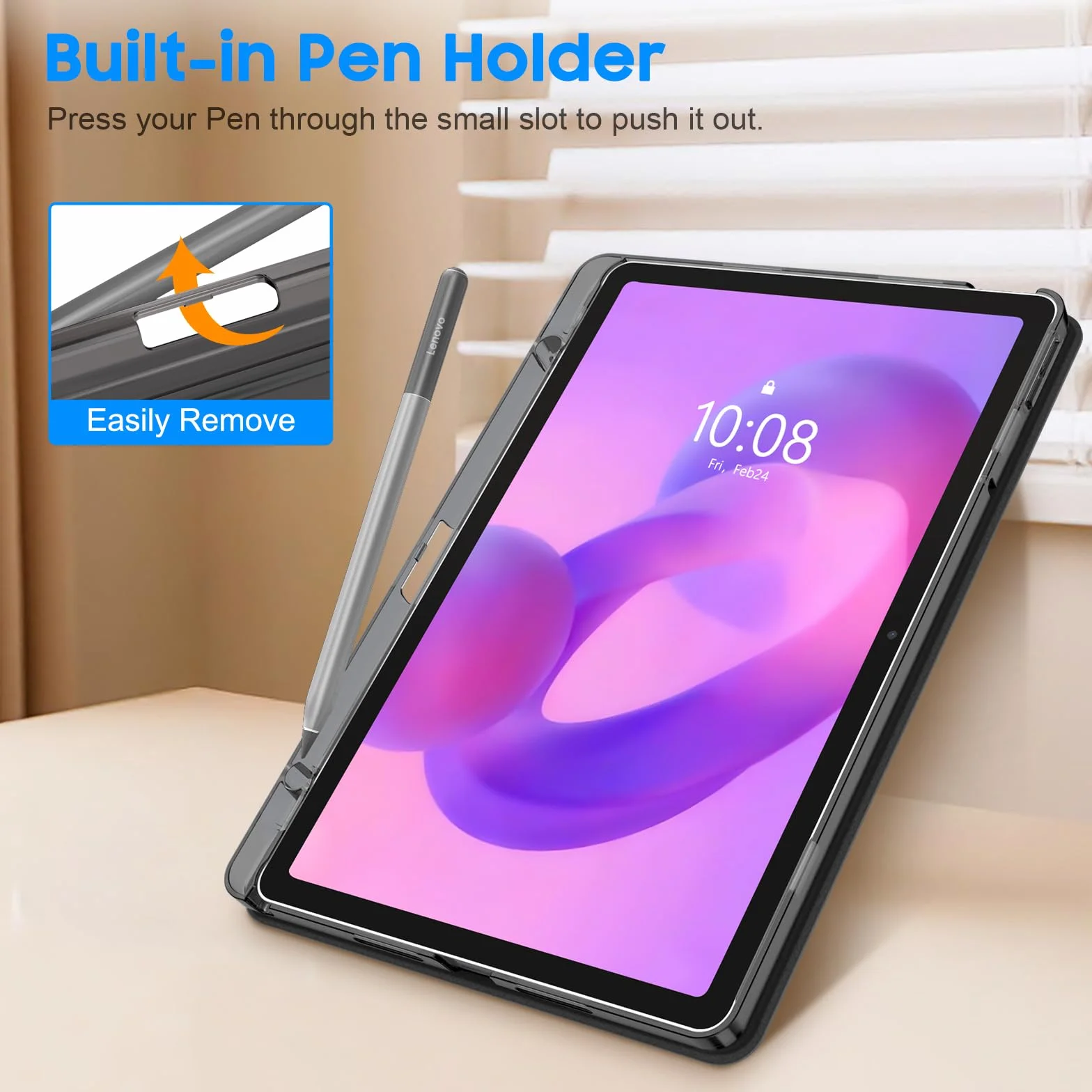 FINTIE Cover per Lenovo Idea Tab 11 Pollici 2025 TB-336ZU/TB-336FU Custodia Posteriore Opaca Traslucida con Portapenne Auto Sveglia/Sonno, Nero