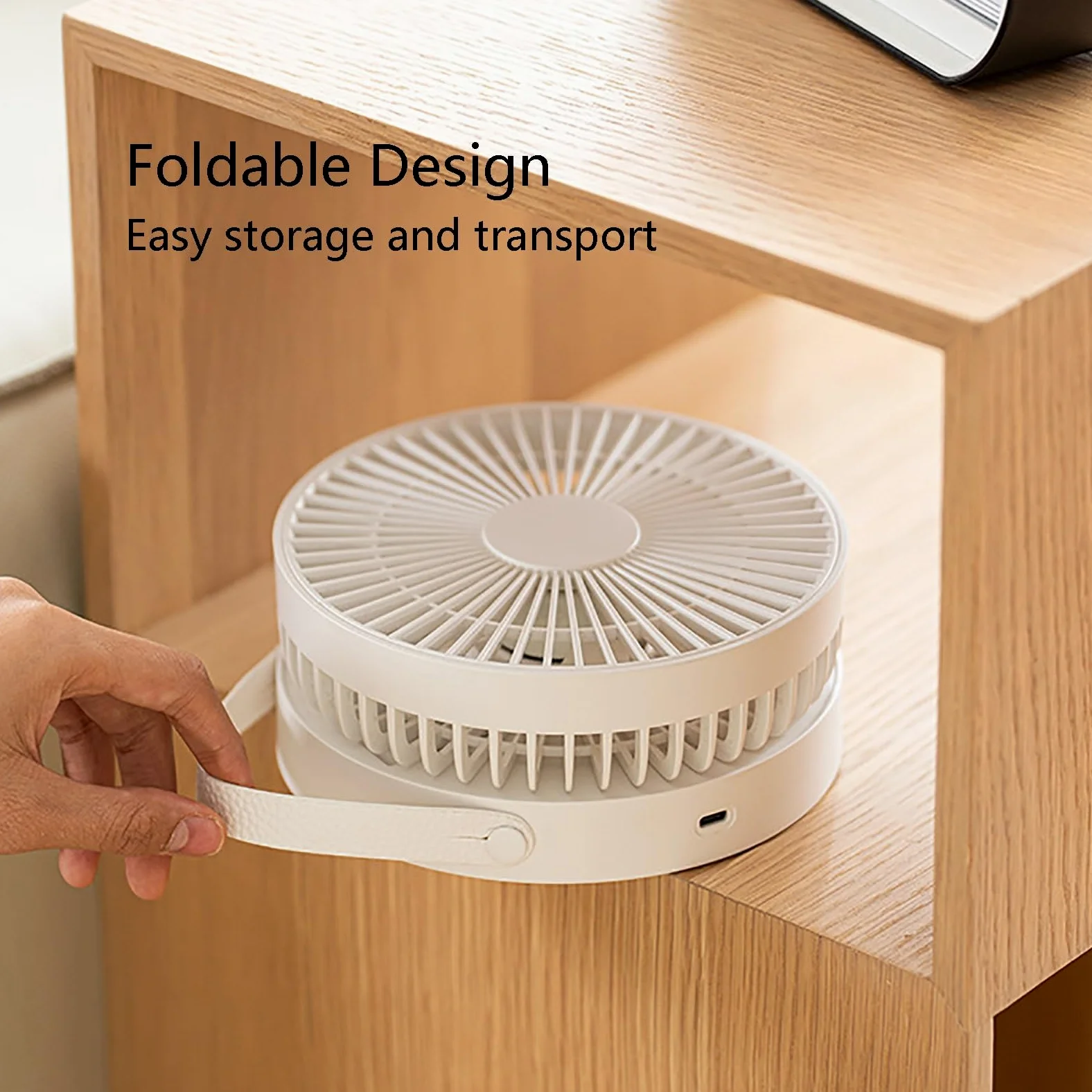 Ventilatore da tavolo portatile ricaricabile con luce notturna, ultra silenzioso, 5 velocità, design compatto per ufficio, dormitorio, viaggi, mini ventilatore pieghevole USB (bianco)