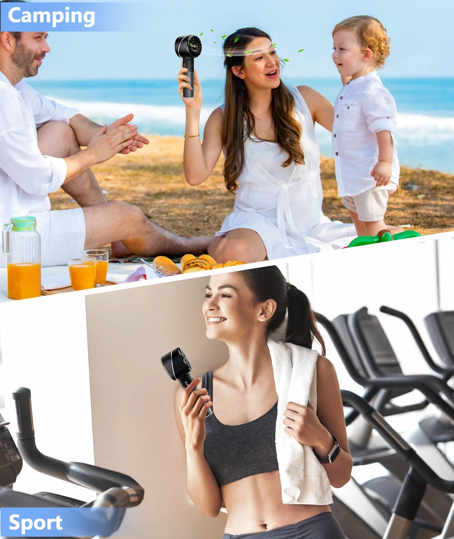 OUILA Mini Ventilatore Portatile, 2600mAh Ricaricabile a Batteria USB Ventilatore tascabile con 4 Livelli di Velocità per Ufficio, All'aperto, Metallo Nero
