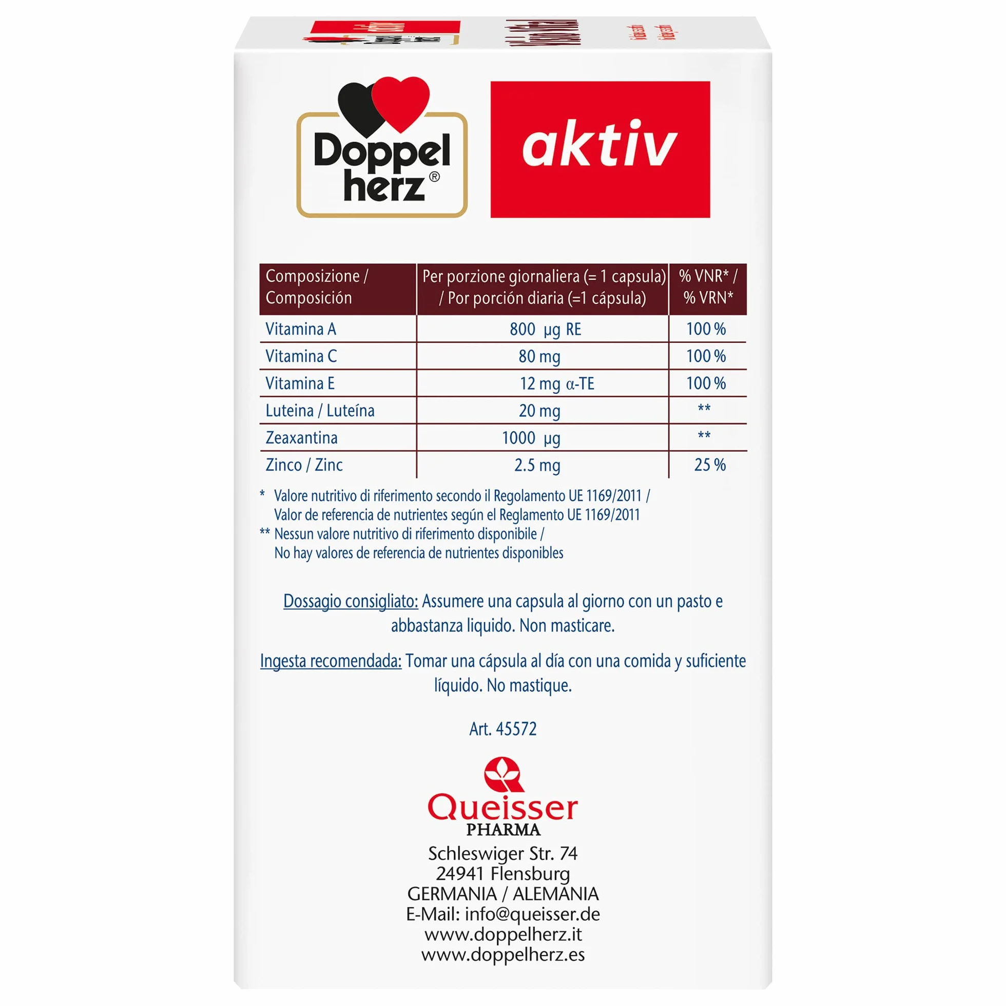 Doppelherz aktiv Visio Vital Integratore Alimentare per la Vista con Luteina, Zeaxantina, Vitamina A C E e Zinco 90 Capsule