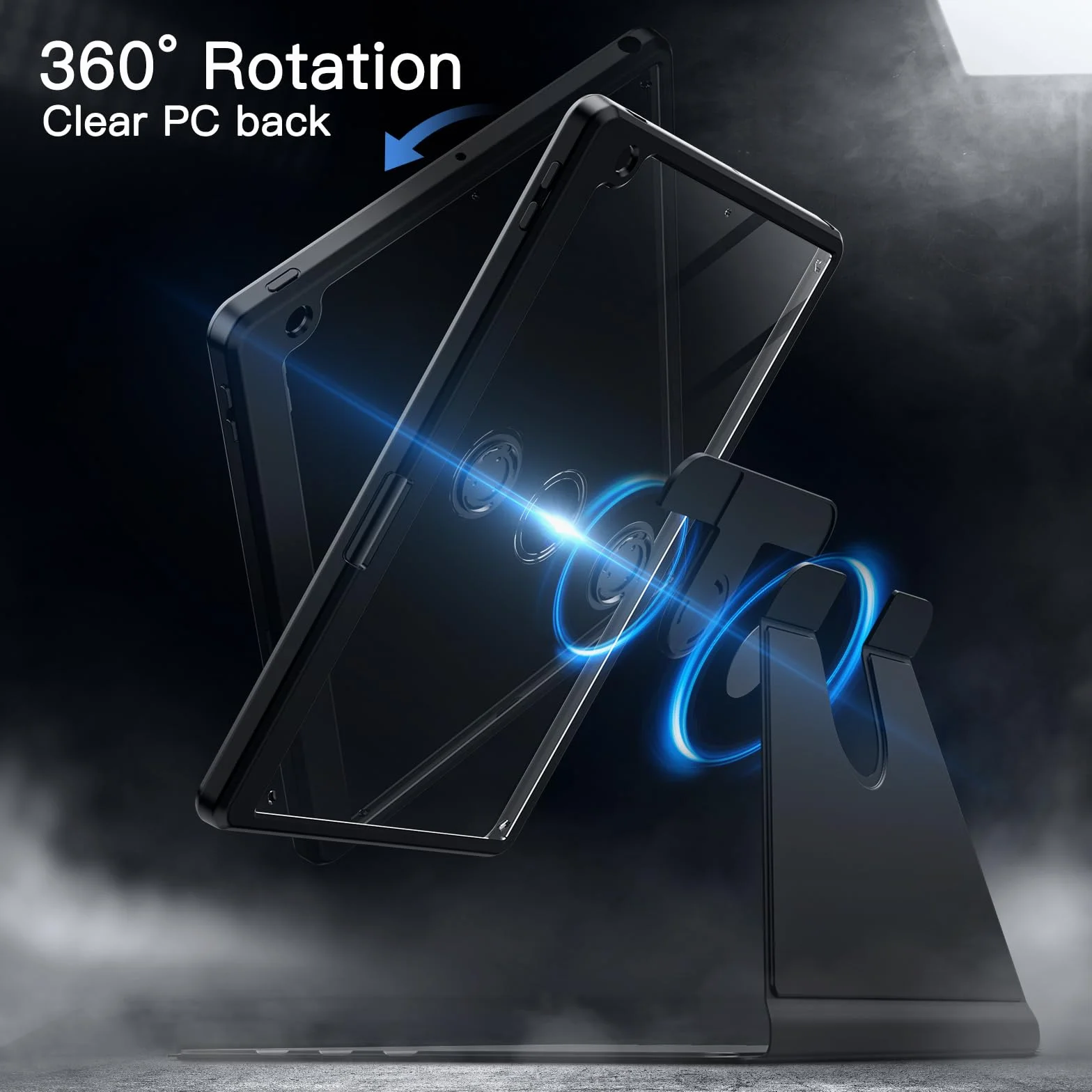 JETech Rotante Custodia per iPad 9/8/7 10,2 Pollici 2021/2020/2019 con Portapenne 360 Gradi Rotazione Cover Nero