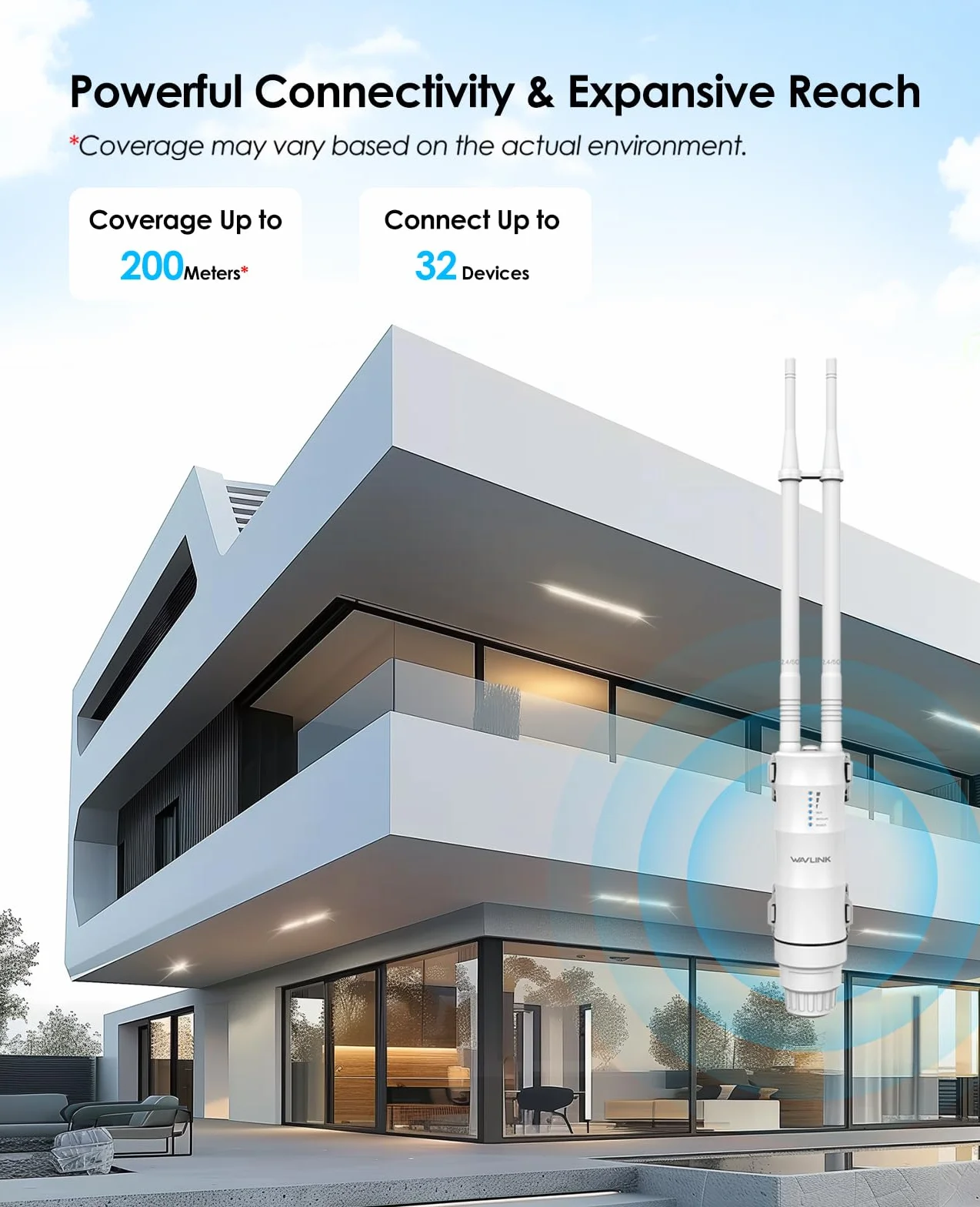 WAVLINK AC1200 Ripetitore WiFi Esterno Lunga Portata PoE - Amplificatore Segnale Dual Band IP67 Impermeabile, Punto di Accesso Outdoor con Antenne Potenti, Ideale per Giardino Piscina Parcheggio