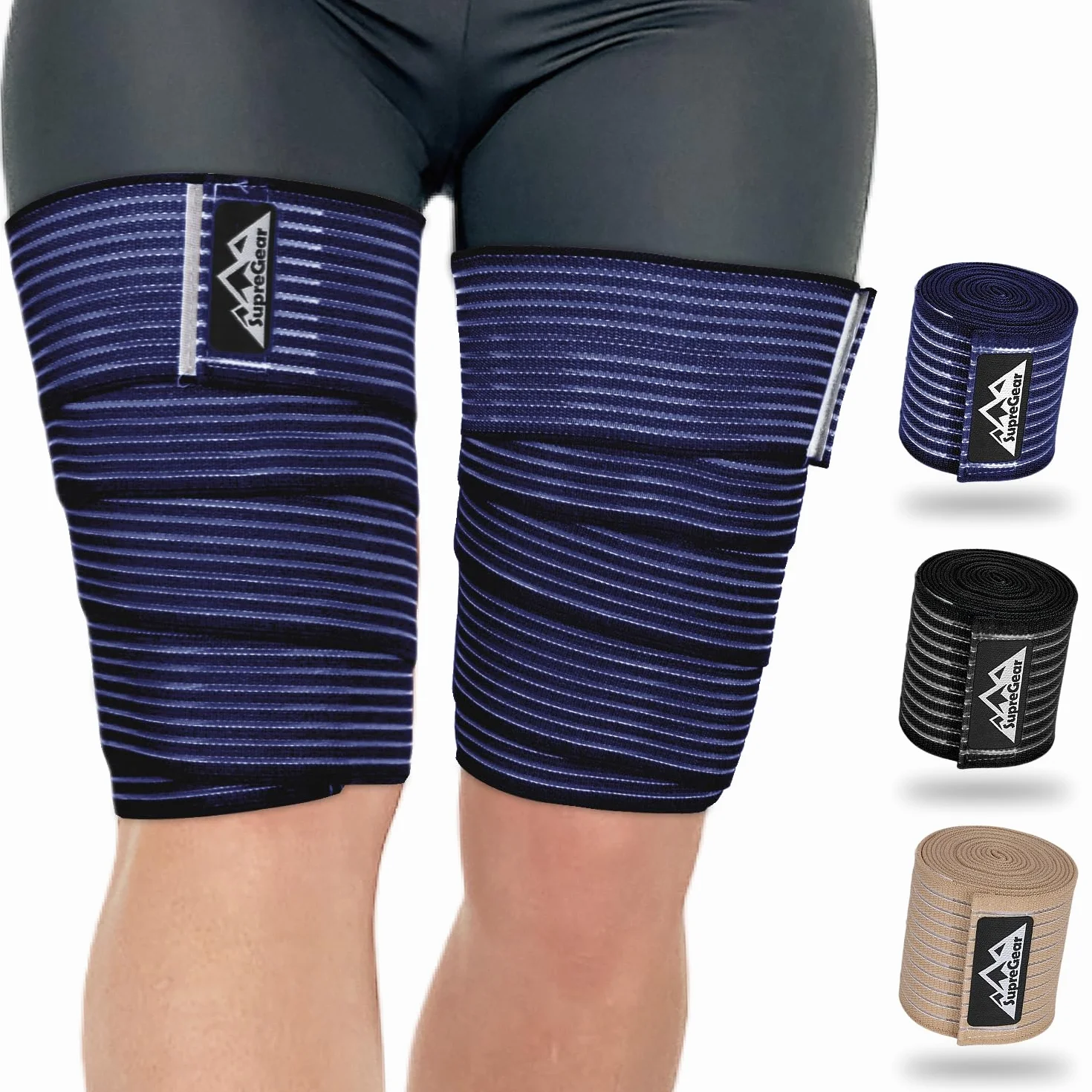 Supregear 2 Pezzi Fasce Compressorie per Hamstring e Cosce, Supporto Regolabile, Bende Elastiche, 150 cm, Blu Scuro