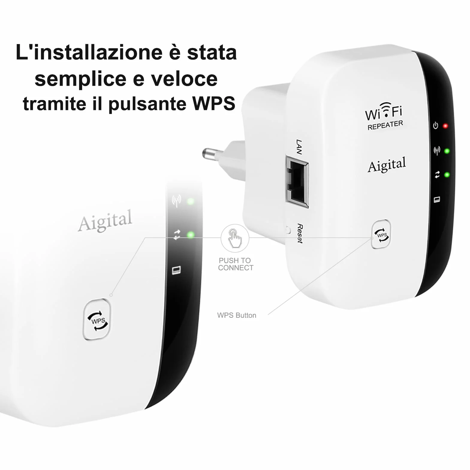 Ripetitore Wireless WiFi Extender e Access Point per Casa, Amplificatore Segnale WiFi, Velocità Single Band 300Mbps, Porta LAN, Pulsante WPS, Compatibile con tutti i modem router wifi