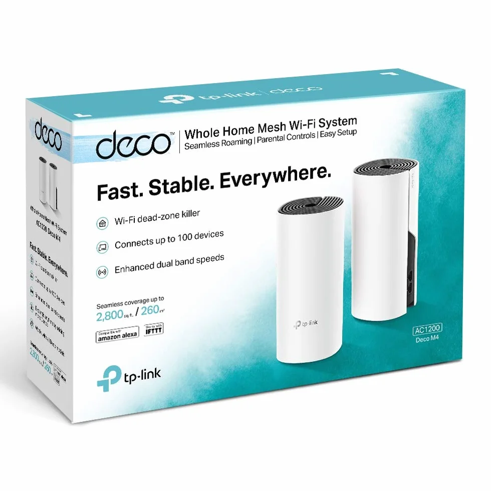 TP-Link Deco M4 Wifi Mesh, Dual Band AC1200, 2 Porte Ethernet Gigabit, Modalità router e access point, Parental Control, 2 Pezzi con Copertura Fino a 260m2