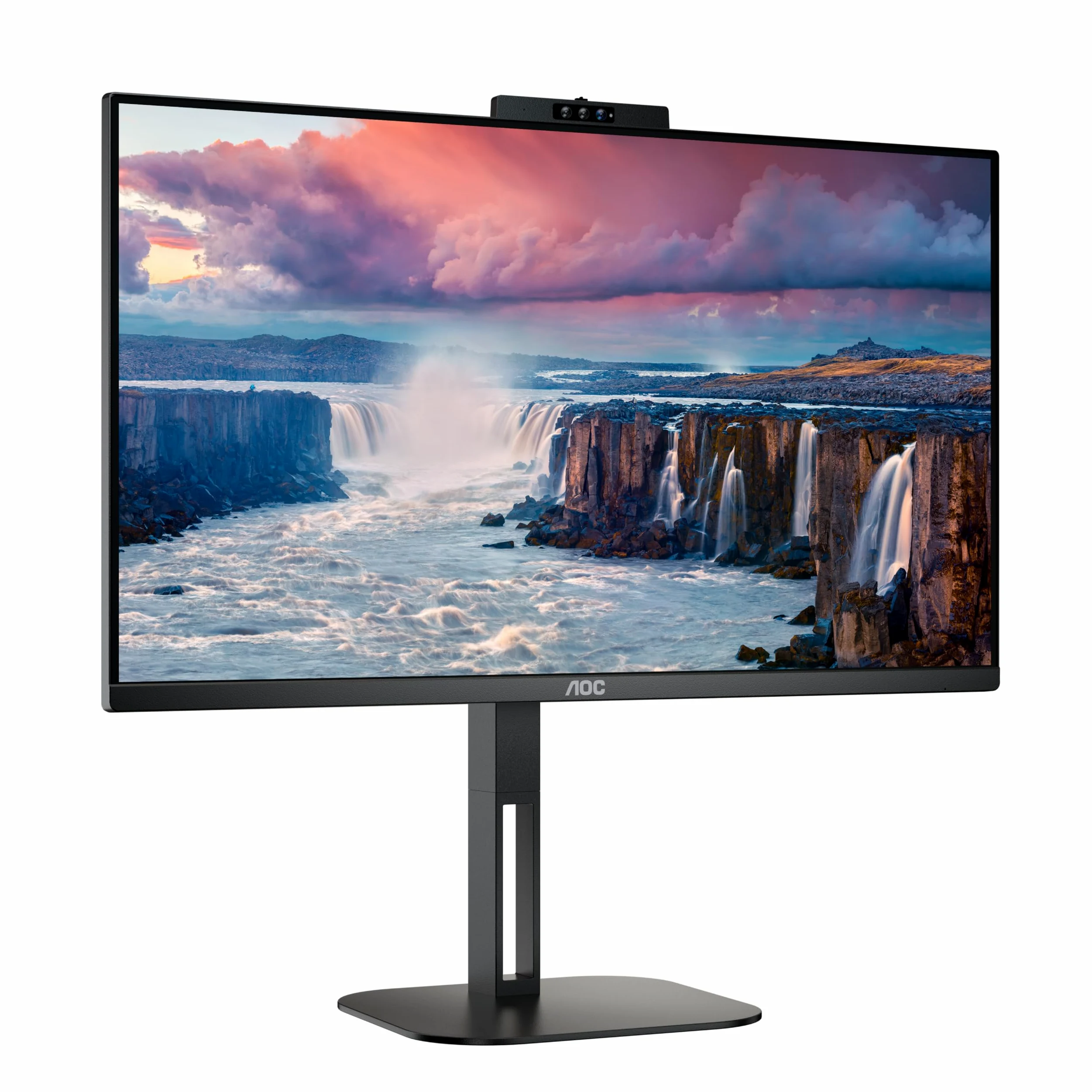 AOC 24V5CW - Monitor da 24 Pollici FHD, Webcam, Speaker, Height-Adjustable 1920 x 1080, 75 Hz, HDMI, DisplayPort, USB-C, USB Hub Nero, Regolazione altezza - Webcam, 24 pollice FHD