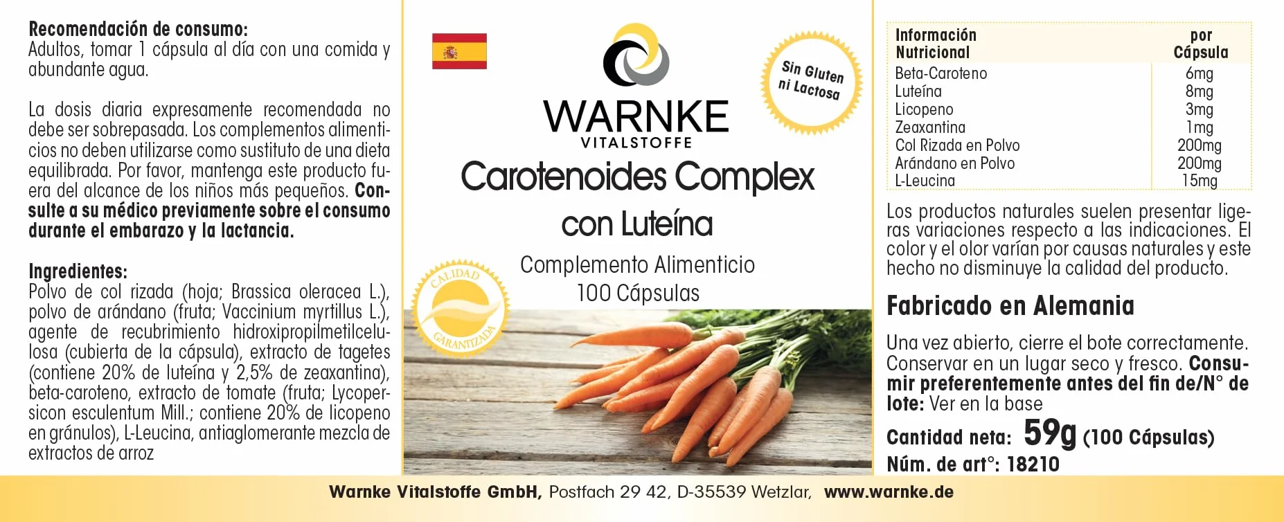 Warnke Vitalstoffe Carotenoidi e licopene Plus Beta-carotene luteina zeaxantina 100 capsule