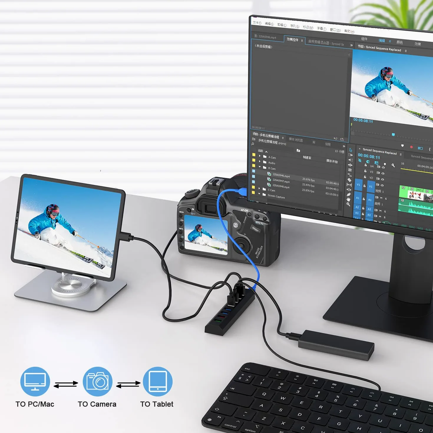 RAOYI Hub USB 3.0 alimentato, 8 porte ad alta velocità USB 3.0 Hub Splitter con adattatore di alimentazione da 36 W, cavo da 1 m e hub USB per caricabatterie rapido intelligente per laptop, PC, HDD