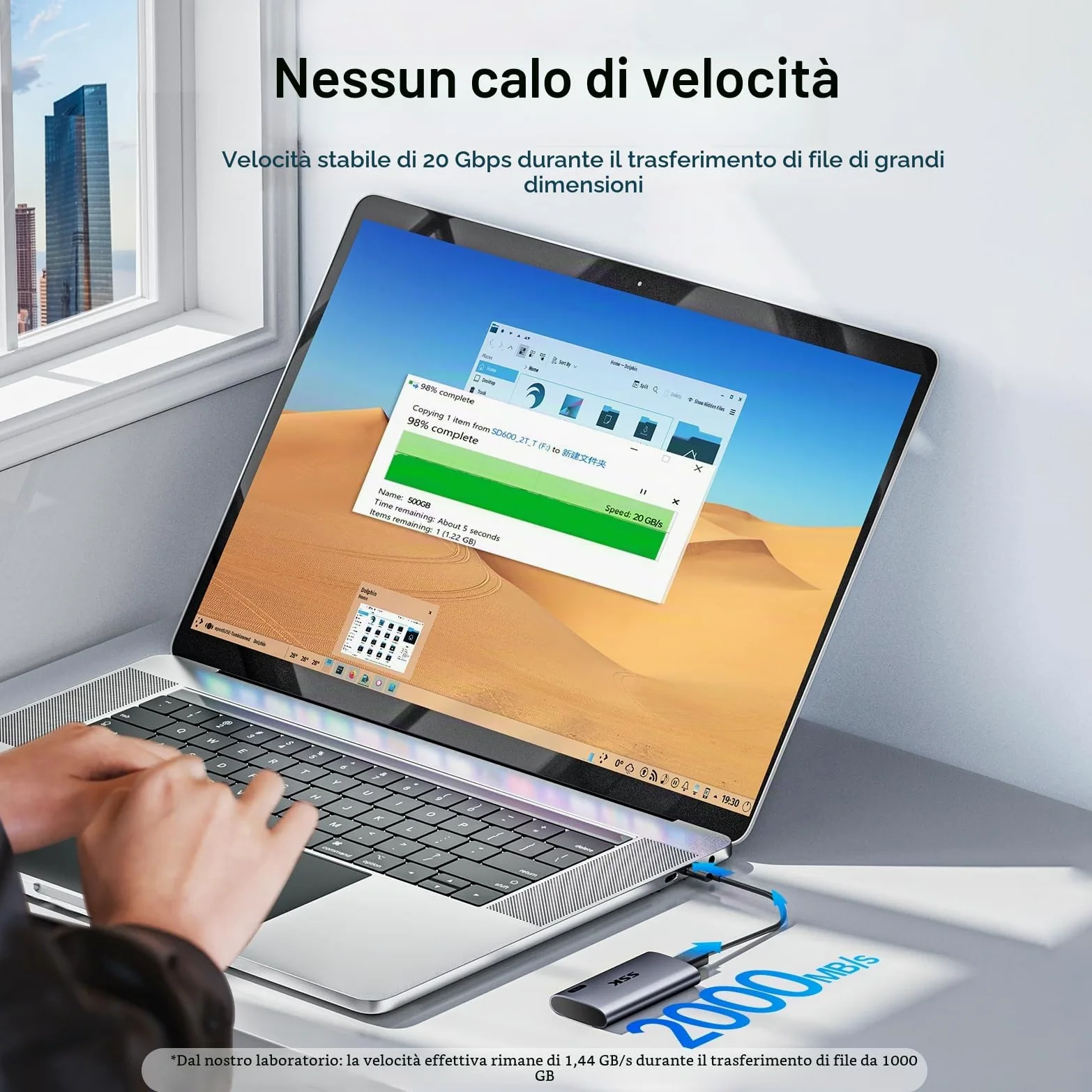 SSK SSD portatile da 4 TB, SSD esterni fino a 2000 MB/s, Hard disk esterno USB 3.2 Gen2X2 NVMe SSD, consumo energetico ultra basso per iPhone 15/Macbook/Pro/telefono OTG