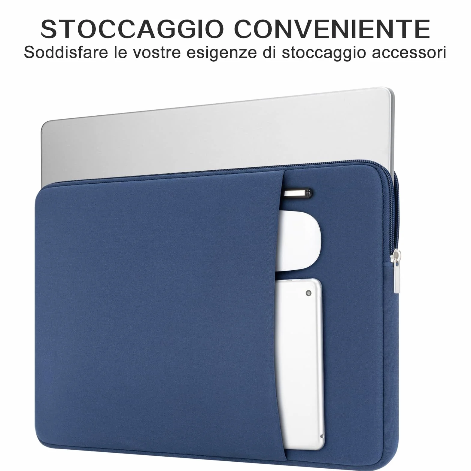 RAINYEAR Custodia per laptop da 15 pollici con tasca e sacchetto porta accessori, compatibile con MacBook Pro da 15,4 pollici (modelli A1938, A1707, A1990) e Chromebook da 15 pollici, Blu Navy
