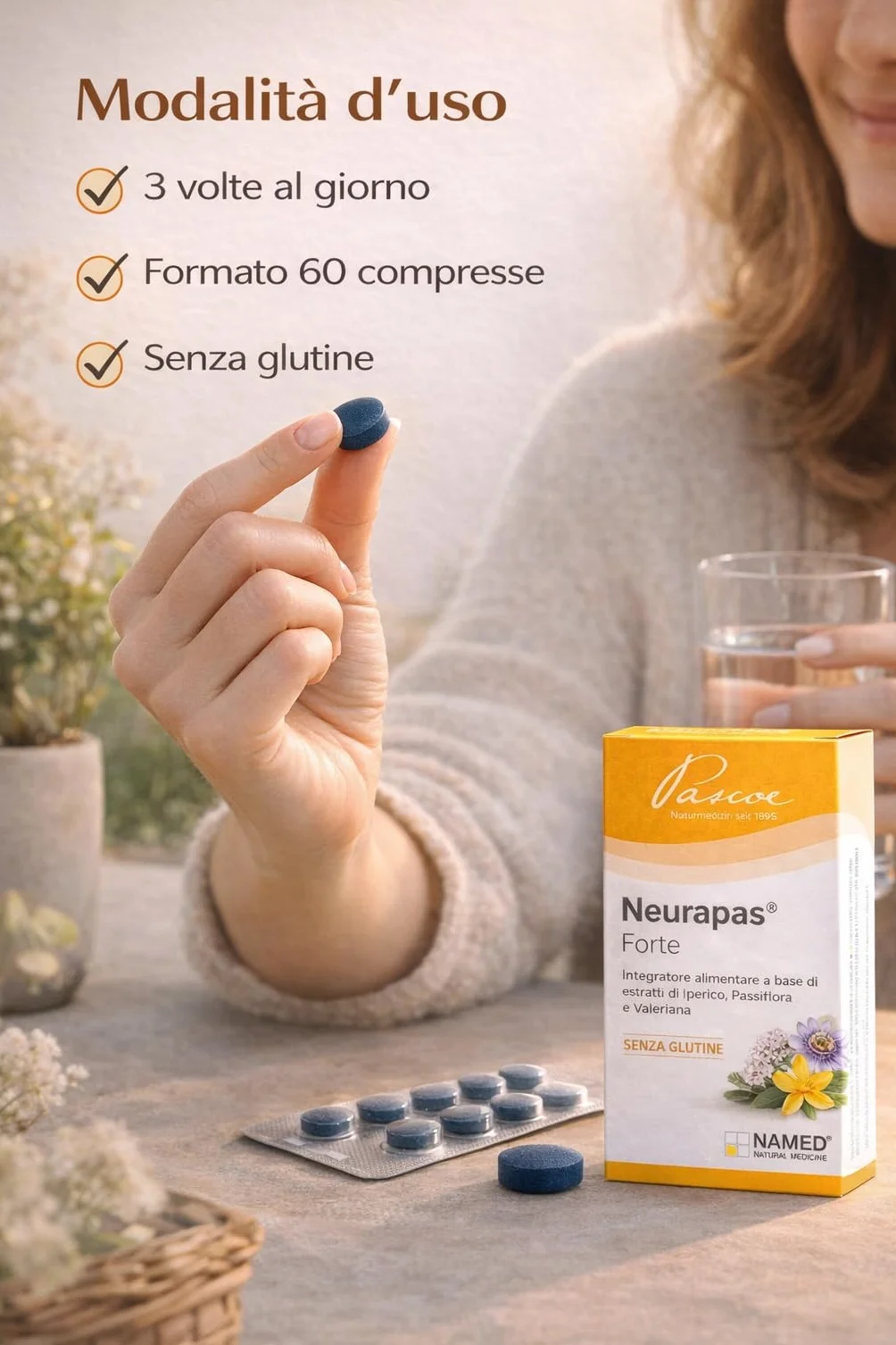 NAMED Neurapas Forte 60 Compresse 16,8 g Integratore Alimentare per Umore, Rilassamento, Stress, Ansia e Insonnia