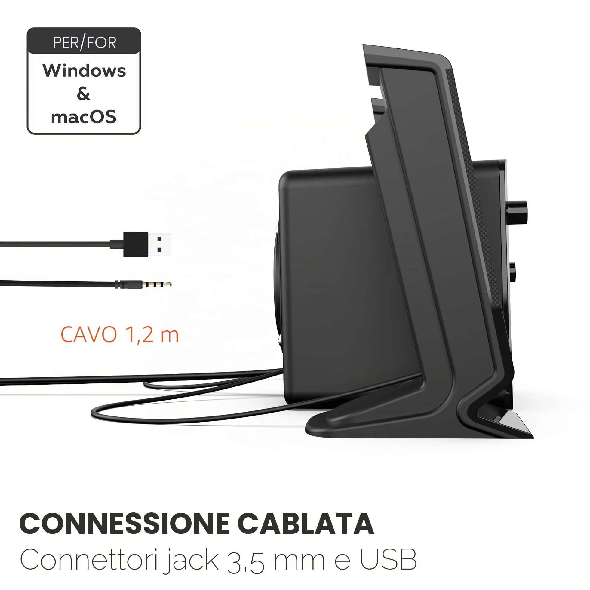 Mobility Lab – ML314006 – Altoparlante PC 2.1 Multimedia – Suono Ricco, Bassi potenti, Pulsante Volume integrato, Connessione cablata USB e Jack – Compatibilità macOS e Windows – Nero