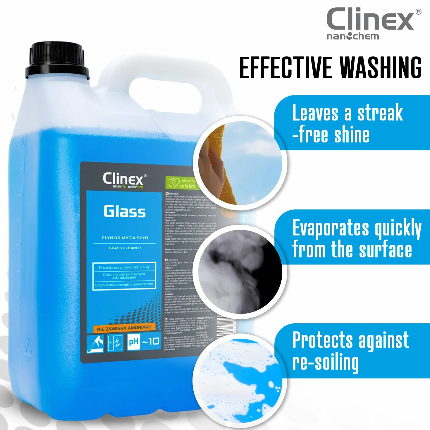 Clinex Glass 5L Detergente per Vetri senza Aloni
