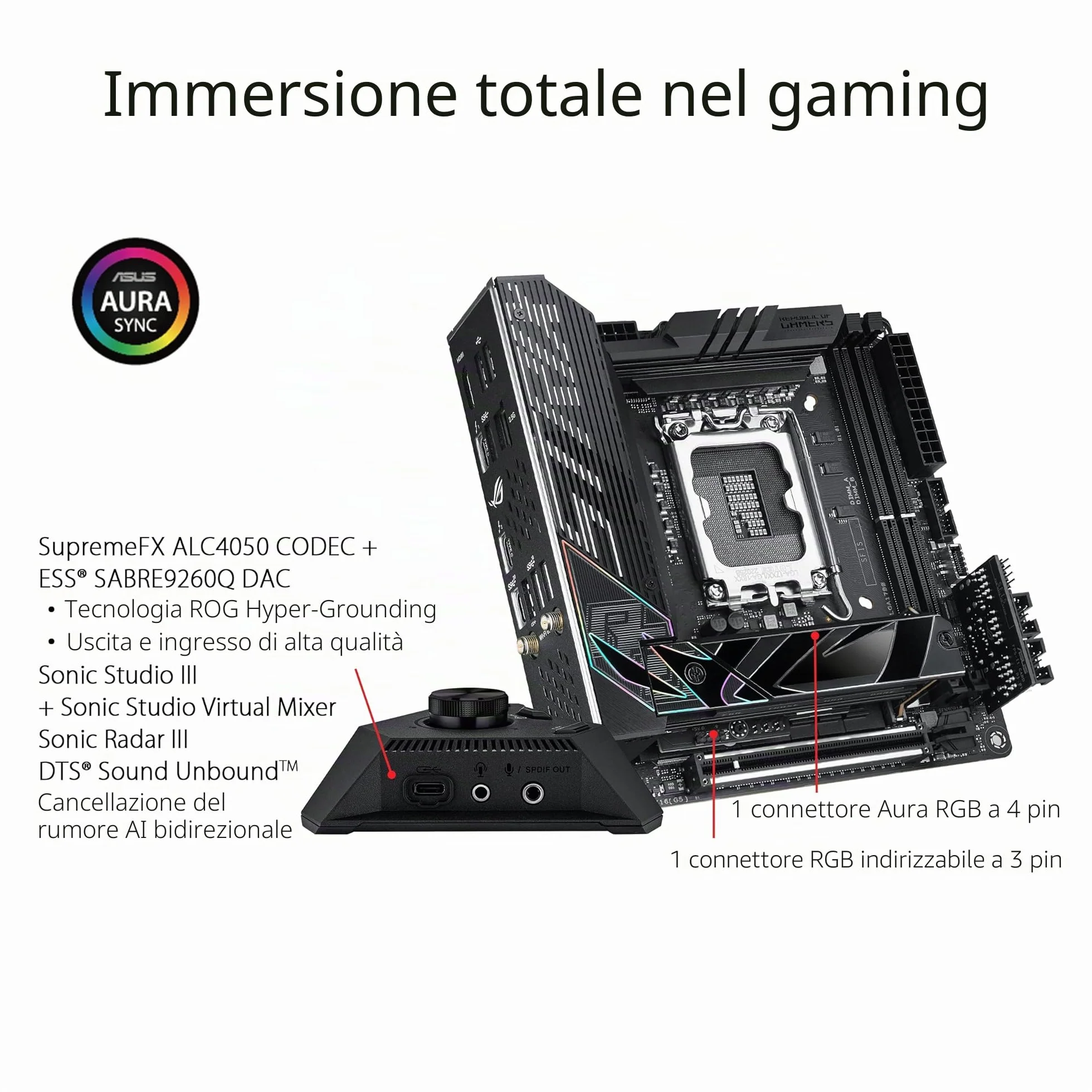 ASUS ROG STRIX Z790-I GAMING WIFI Scheda Madre Gaming Mini-ITX, Intel Z790, LGA1700, DDR5, PCI 5.0, WiFi 6E (802.11ax), Intel 2.5Gb Ethernet, 2xM.2, 2xSATA 6GB/s, Aura Sync RGB, Nero