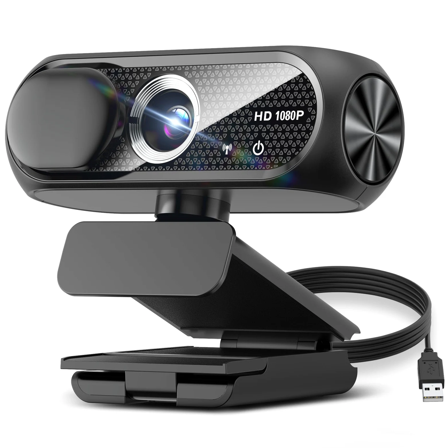 Webcam HD 1080p con microfono, cancellazione del rumore, obiettivo grandangolare, correzione automatica della luce, PC, Mac, zoom, Skype, streaming (nero)