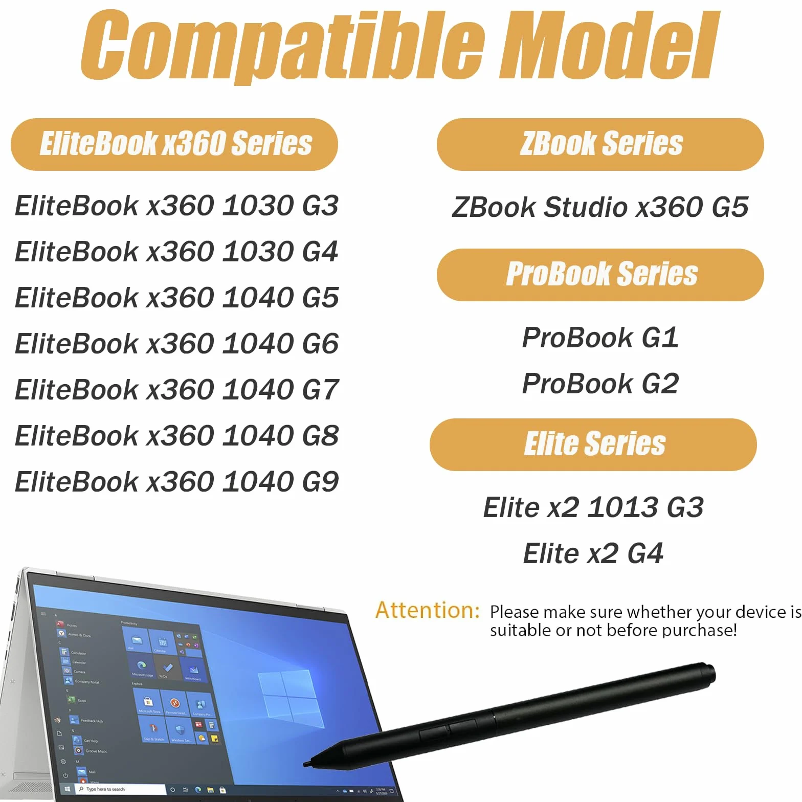 Active - Penna ricaricabile G3, compatibile con HP Ricaricabile Active Pen G3, stilo per HP EliteBook x360 1030 G3/G4 EliteBook x360 1040 G5/G6, ZBook Studio x360 G5 (nero)