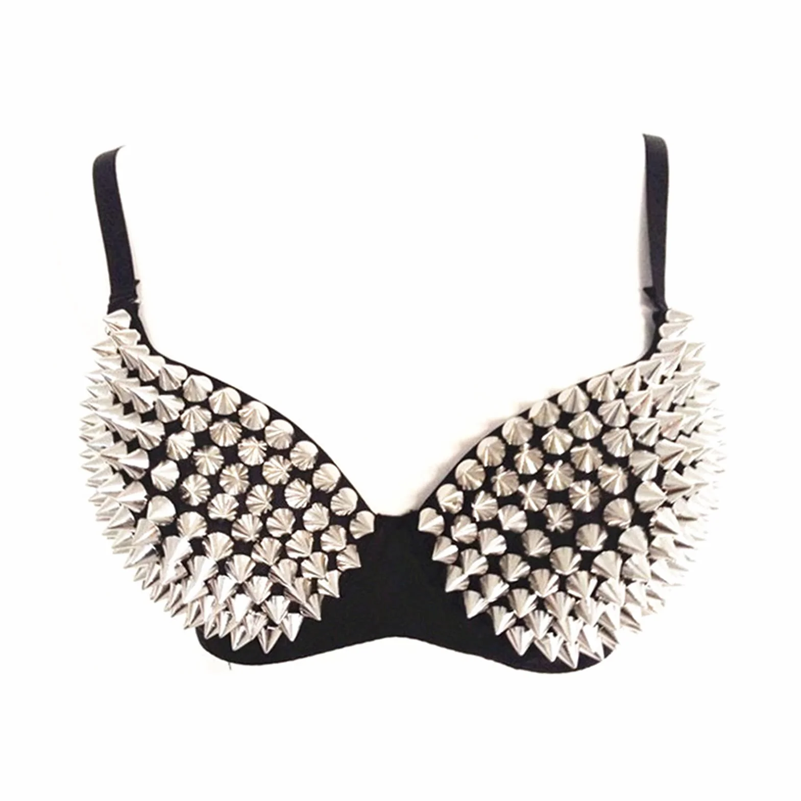Reggiseno push-up punk da donna con borchie e rivetti metallizzati per feste e club