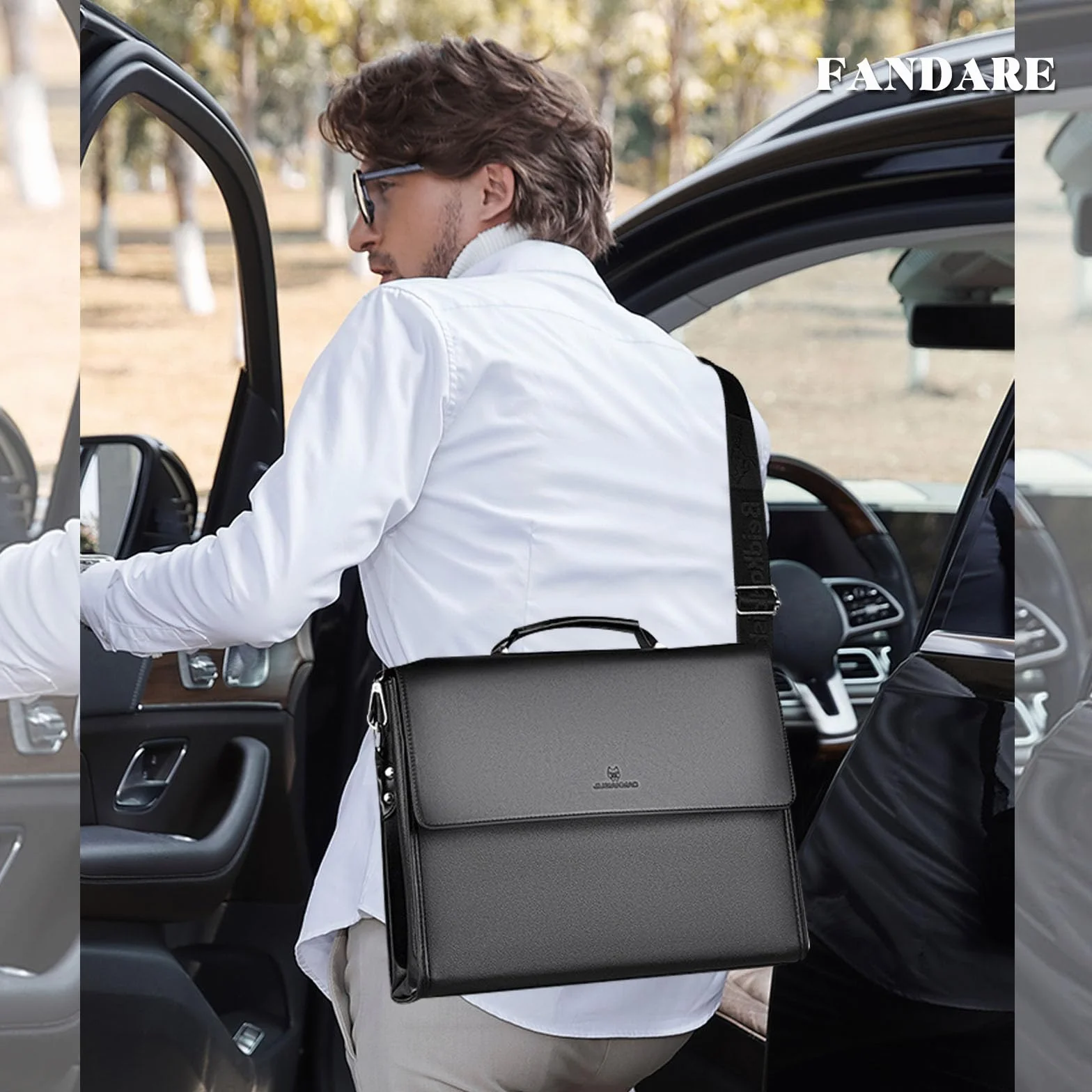 FANDARE Uomo Ventiquattrore 24 Ore Borsa a Tracolla PU Pelle Borse a spalla Business Borsa da giorno Sacchetto Borsetta per 12.9 pollice laptop Cartella Portadocumenti Crossbody Messenger Bag