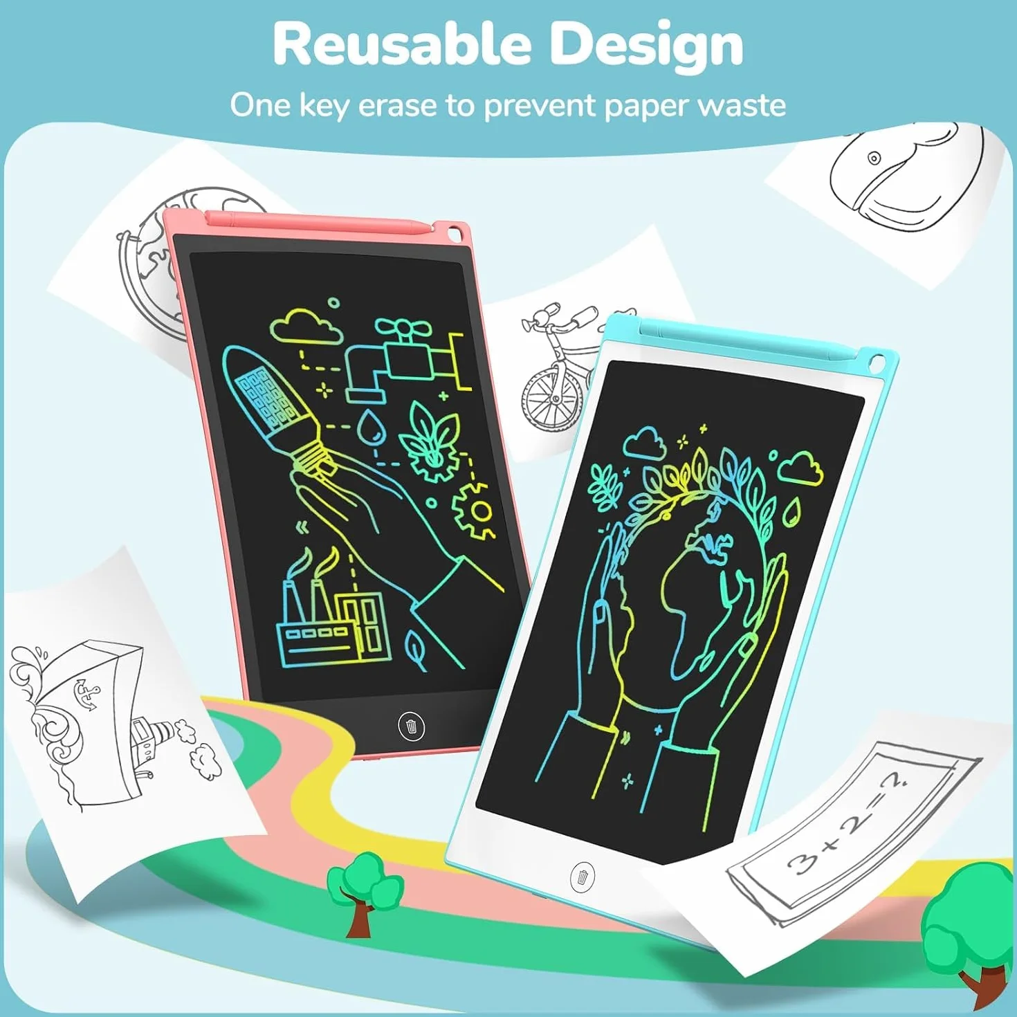 TECJOE Tavoletta Grafica LCD 8.5 Pollici Confezione da 4, Lavagna Portatile da Disegno con Penna per Bambini