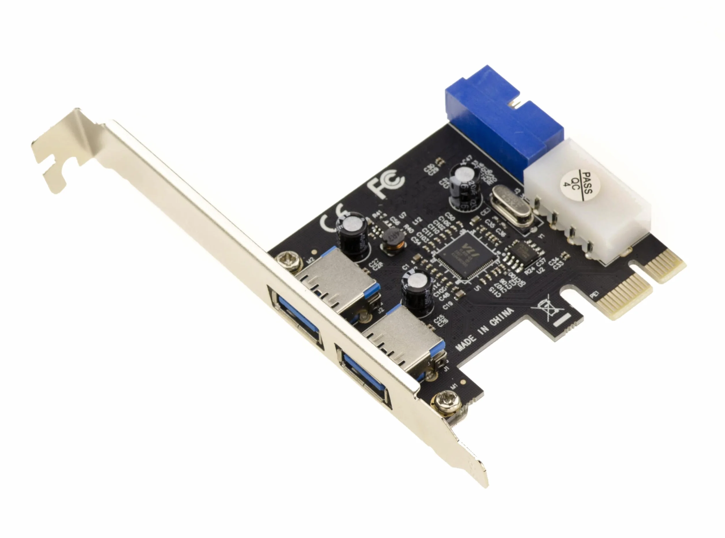KALEA-INFORMATIQUE Scheda controller da PCIe a USB 3.0 a 4 porte 5G: 2 esterne e 2 interne (connettore USB3 a 19 punti). con chipset Via VLI VL805.