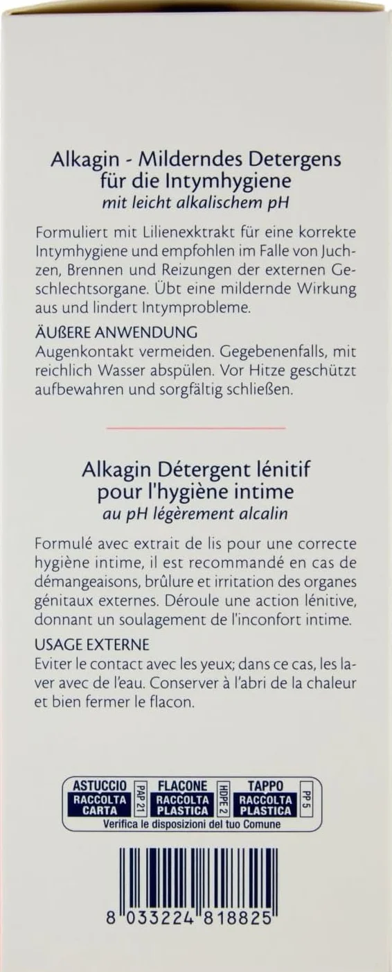Alkagin Detergente Lenitivo Igiene Intima Malva Tiglio Calendula pH Alcalino 250ml