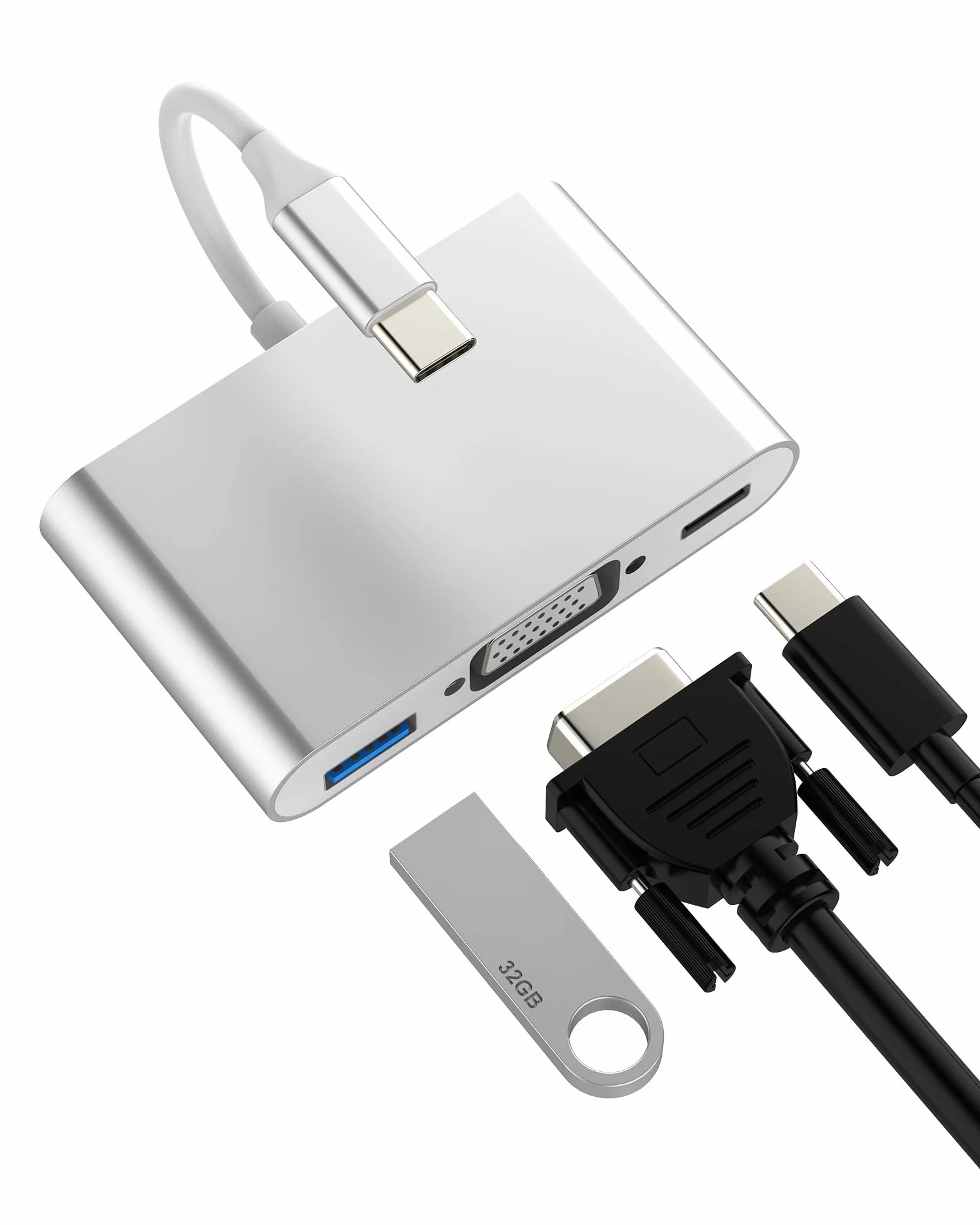 Apple Adattatore USB C a VGA 3in1 per iPhone 16 15 Pro Max USB OTG 3.0 Cavo Hub MacBook DisplayPort