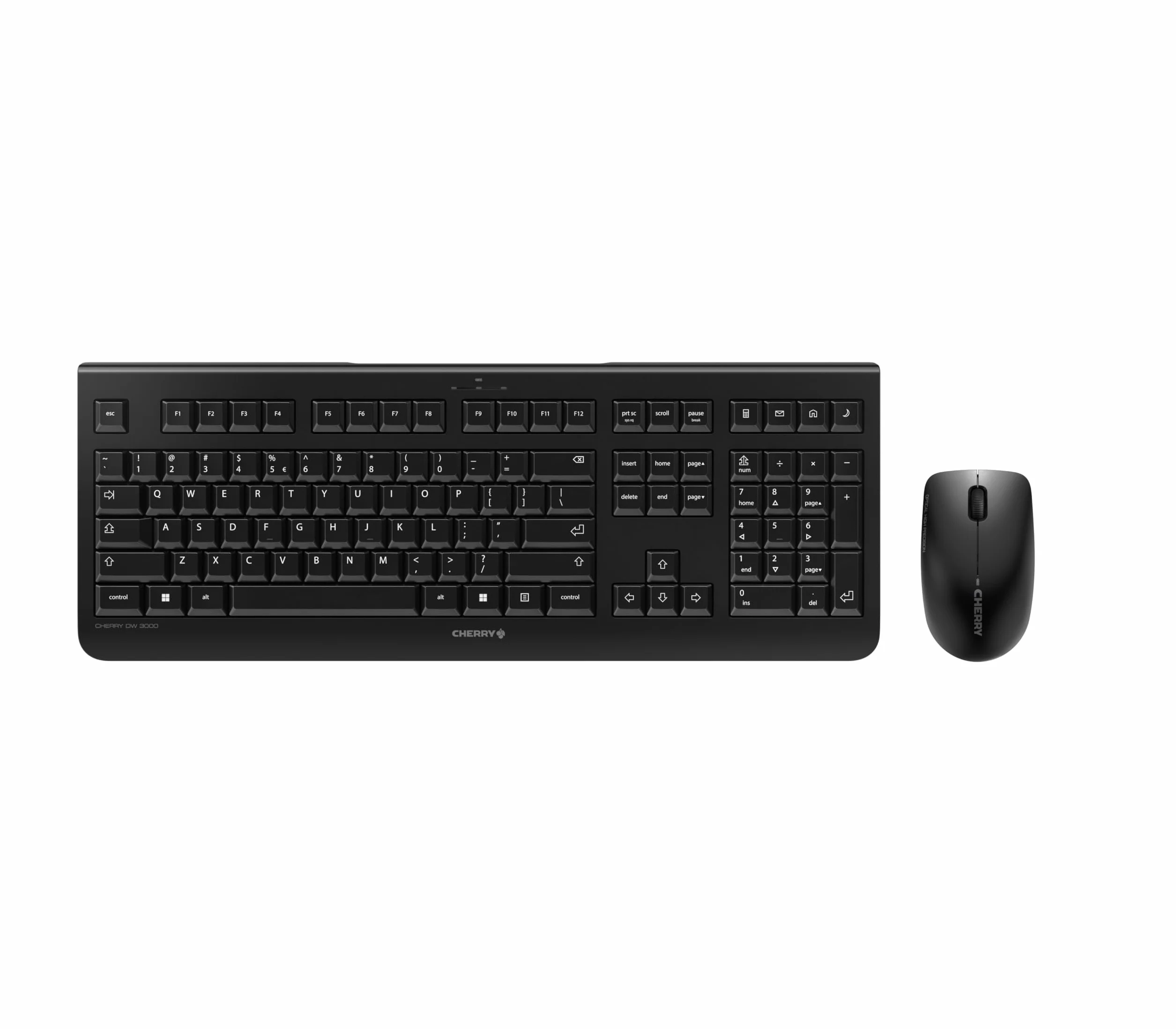 CHERRY DW 3000, Set di Tastiera e Mouse Senza Fili, Layout per l'Italia (QWERTY), Wireless 2,4 GHz, Design Piatto, Tasti Silenziosi, Mouse Simmetrico, Nero