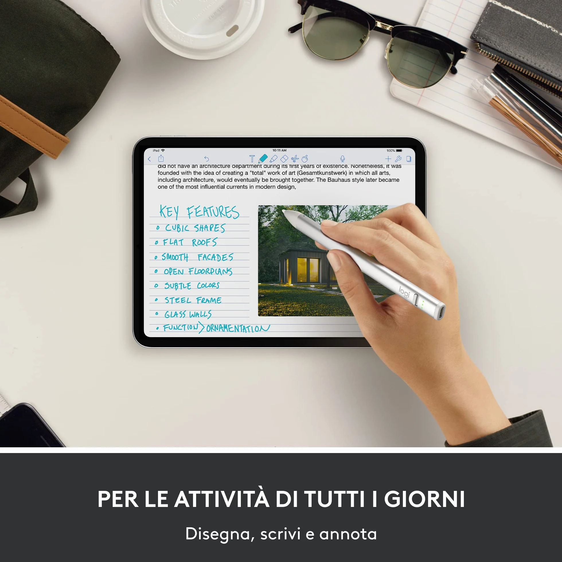 Logitech Crayon Matita Digitale Per Ipad, Con Porte Usb-C, Tecnologia Apple Pencil, Precisione Al Pixel Senza Latenza e Punta Intelligente Dinamica Ricarica Usb-C Rapida, 50 x 50 x 28 cm - Argento