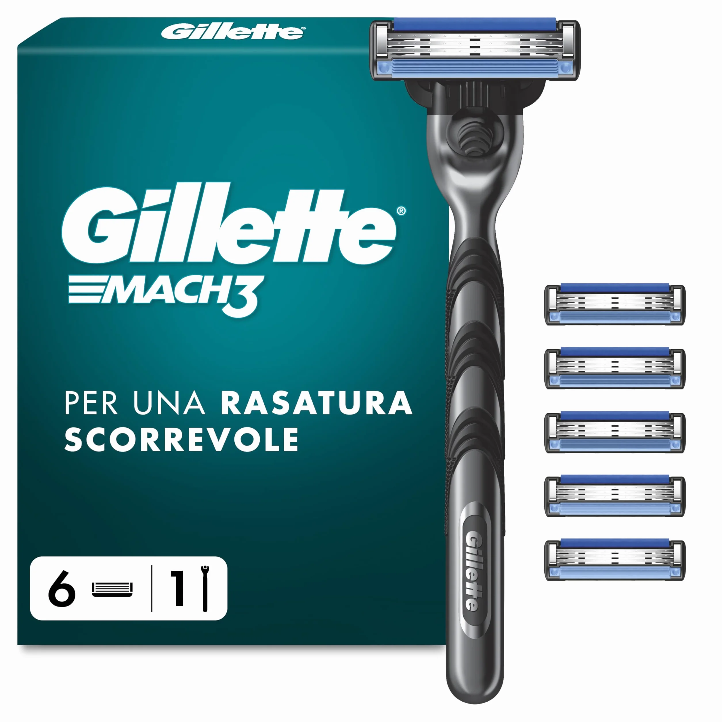 Gillette Mach3 Rasoio Uomo 3 Lame 1 Manico 6 Lamette Barba