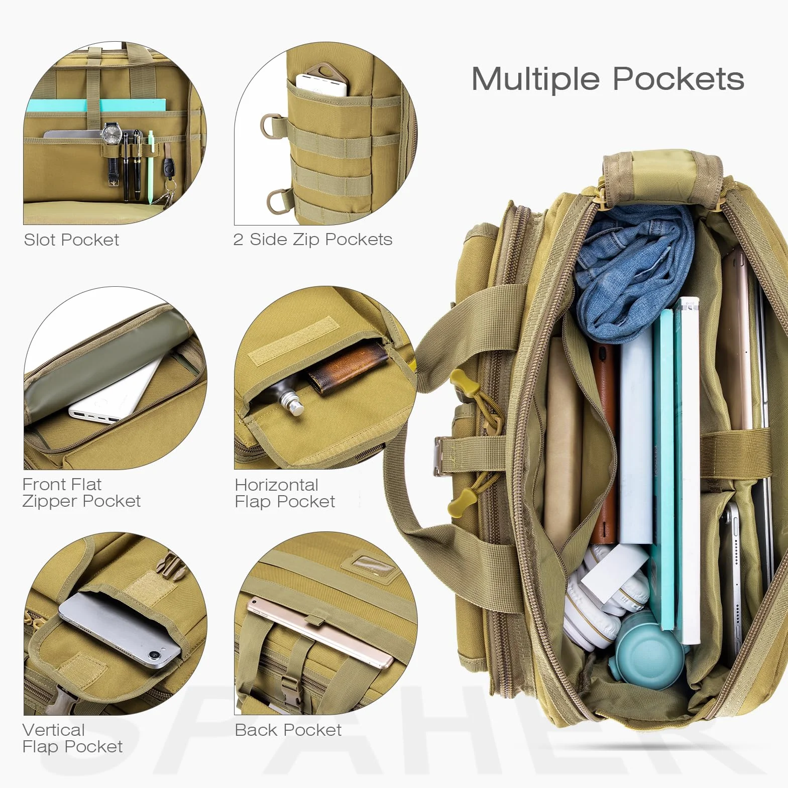 SPAHER Borsa Lavoro Uomo 24 Ore per PC 14/15.6/17" - Valigetta Tattica Ventiquattrore - Porta PC Laptop Briefcase per Ufficio
